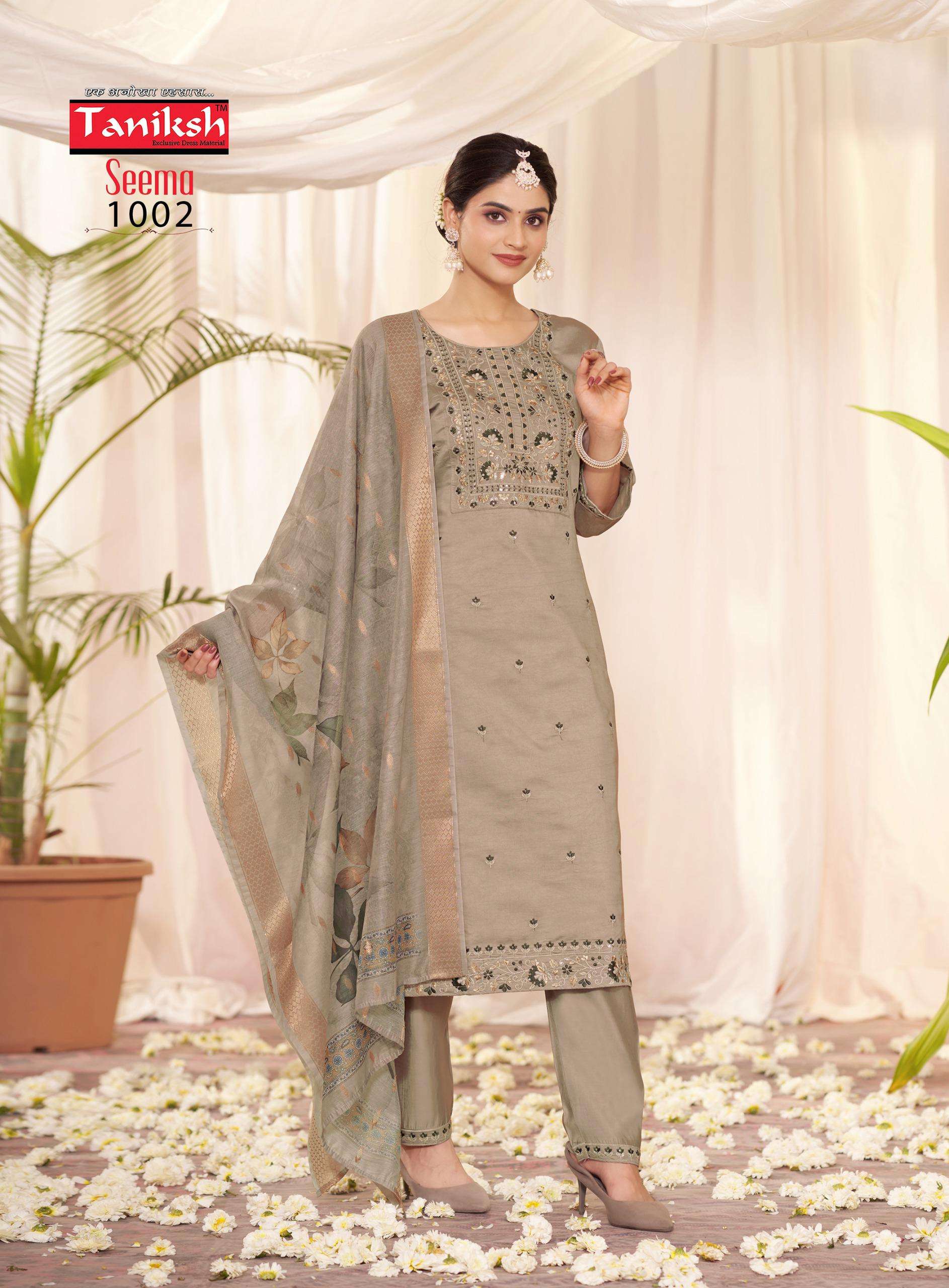 TANIKSH SEEMA SILK EMBROIDERY DESIGNER KURTI COMBO SET 