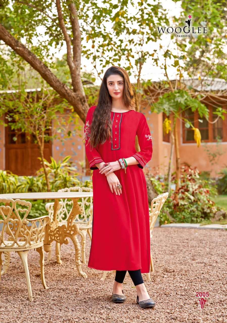 WOOGLEE SAMIRA RAYON FANCY EMROIDERIES KURTI