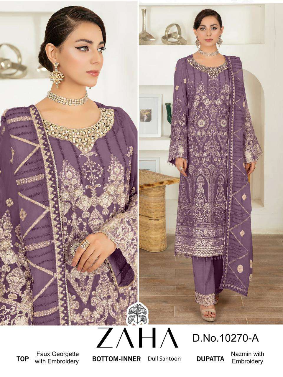 ZAHA D NO 10270 GEORGETTE HEAVY DESIGNER SUIT