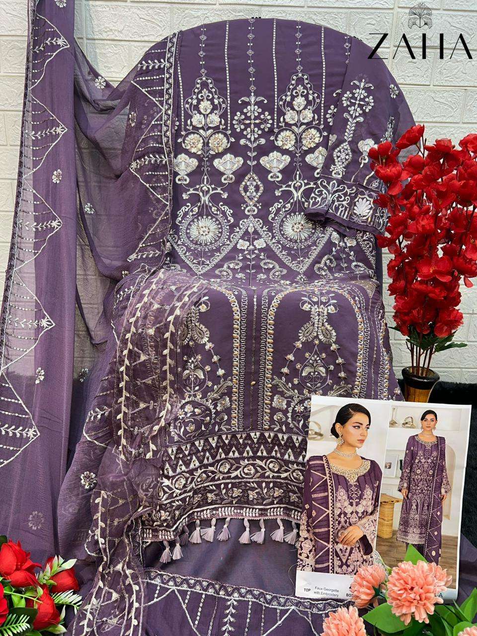 ZAHA D NO 10270 GEORGETTE HEAVY DESIGNER SUIT