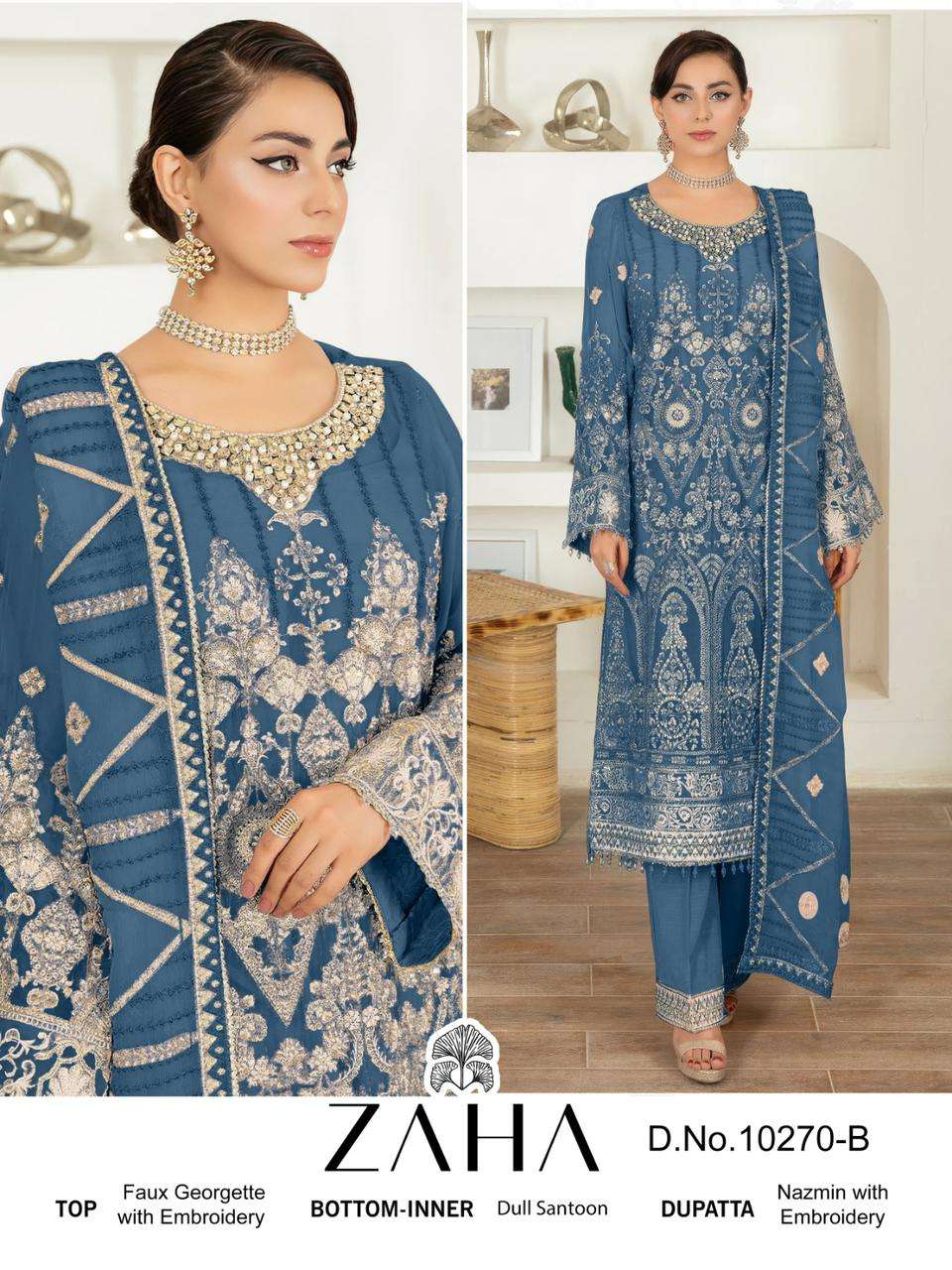 ZAHA D NO 10270 GEORGETTE HEAVY DESIGNER SUIT