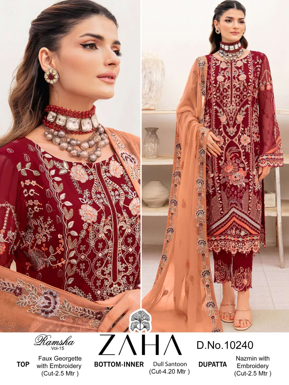 ZAHA RAMSHA VOL 15 GEORGETTE EMBROIDERED SUIT