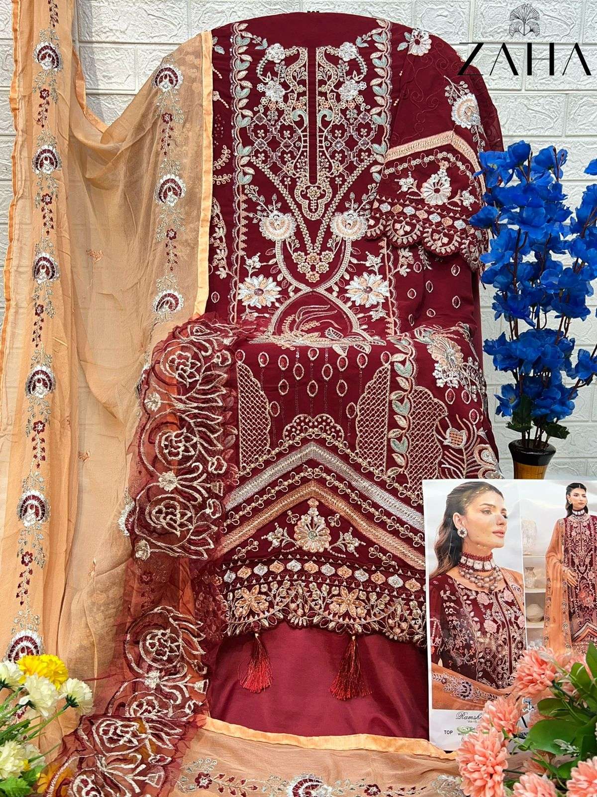 ZAHA RAMSHA VOL 15 GEORGETTE EMBROIDERED SUIT