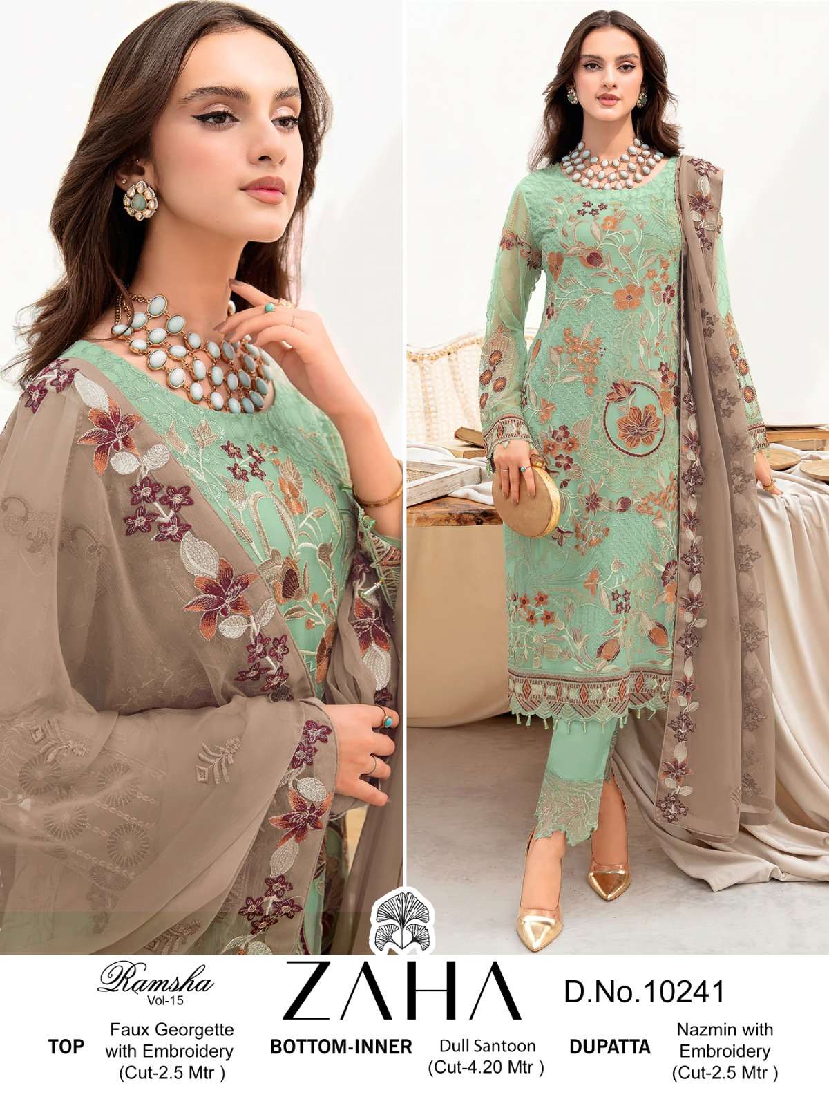 ZAHA RAMSHA VOL 15 GEORGETTE EMBROIDERED SUIT