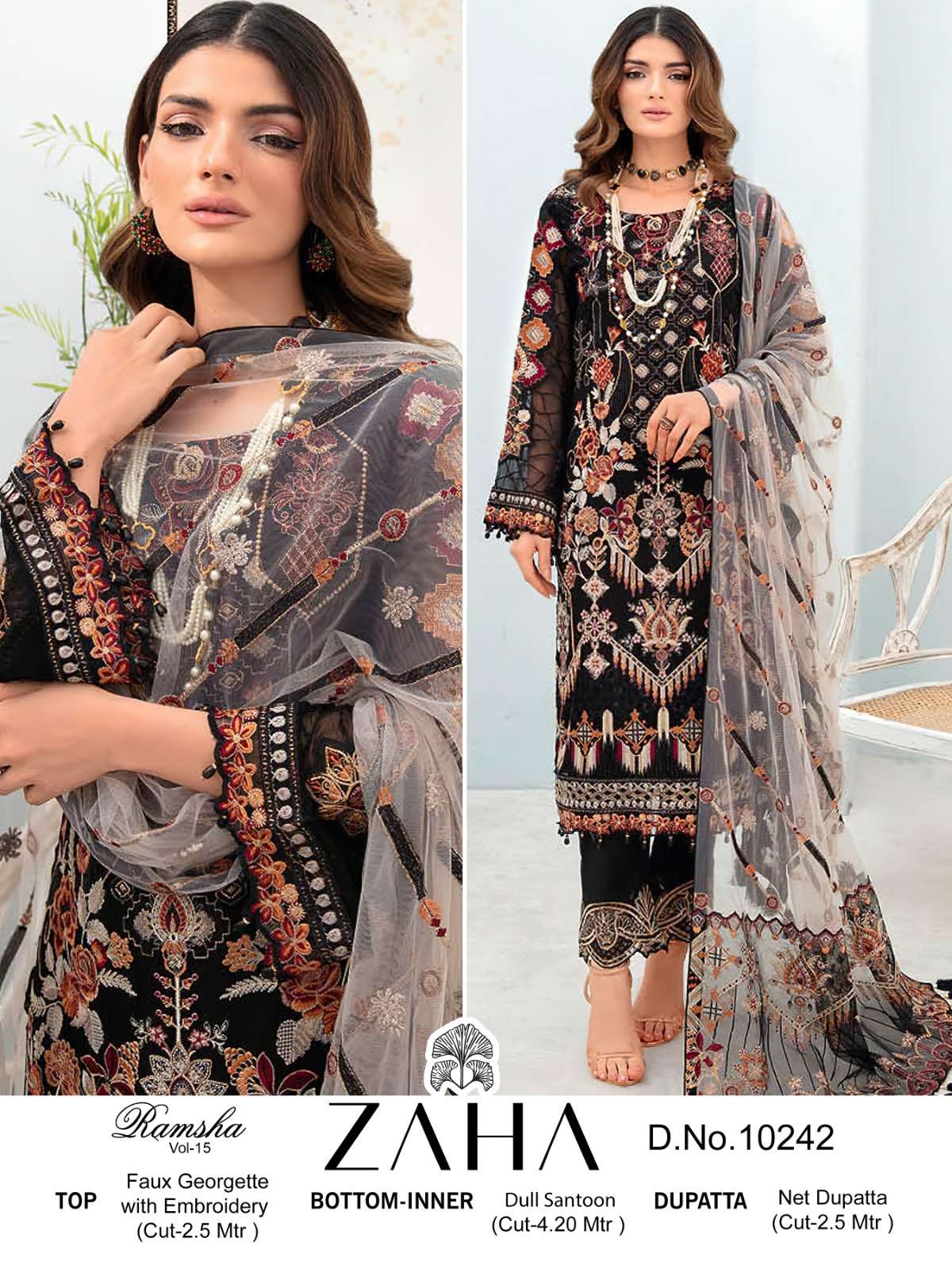 ZAHA RAMSHA VOL 15 GEORGETTE EMBROIDERED SUIT
