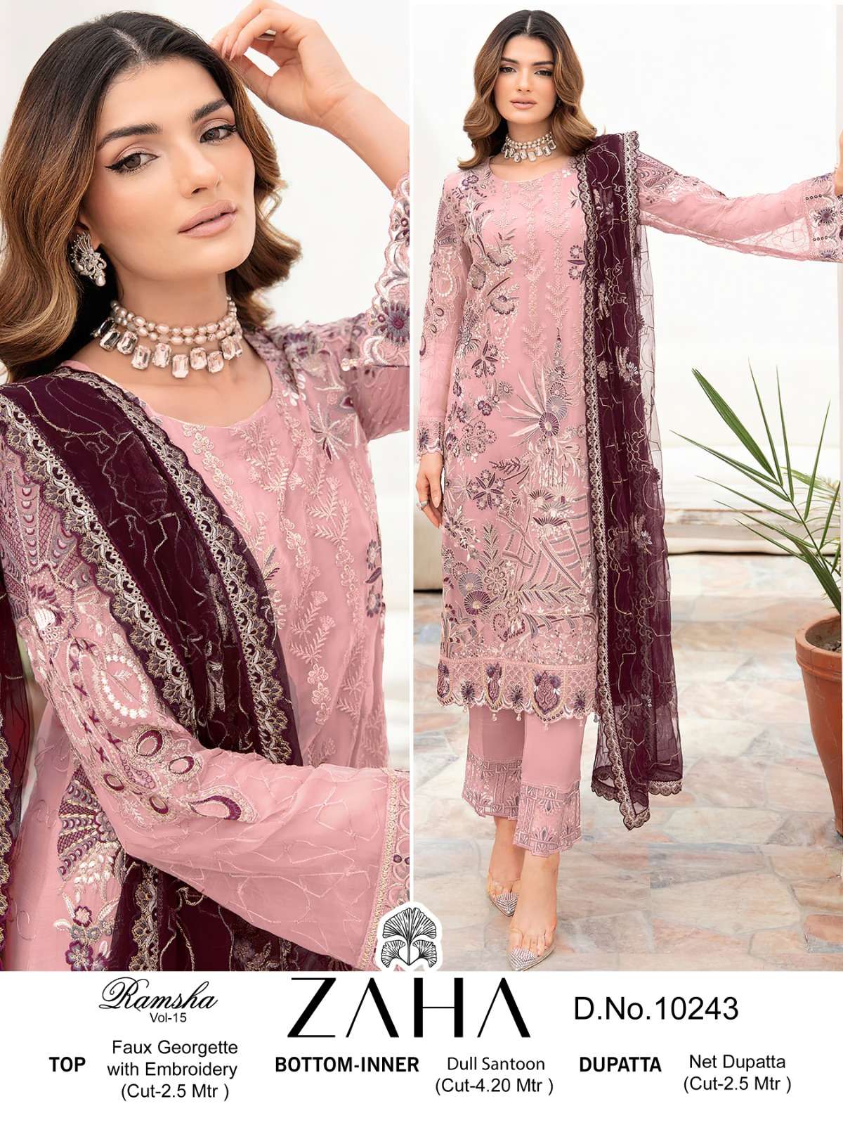 ZAHA RAMSHA VOL 15 GEORGETTE EMBROIDERED SUIT