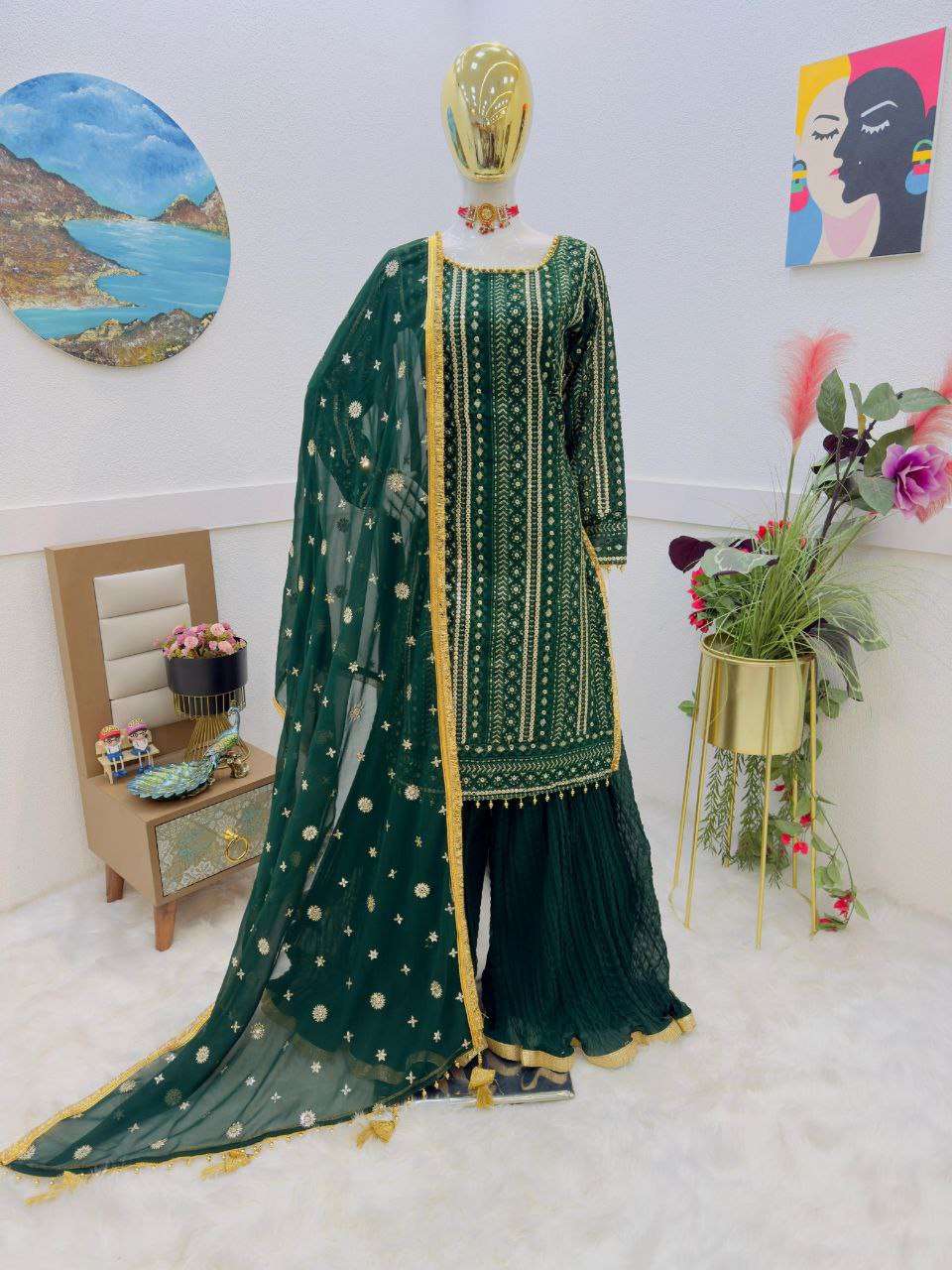 ZB GREEN SHARARA SUIT