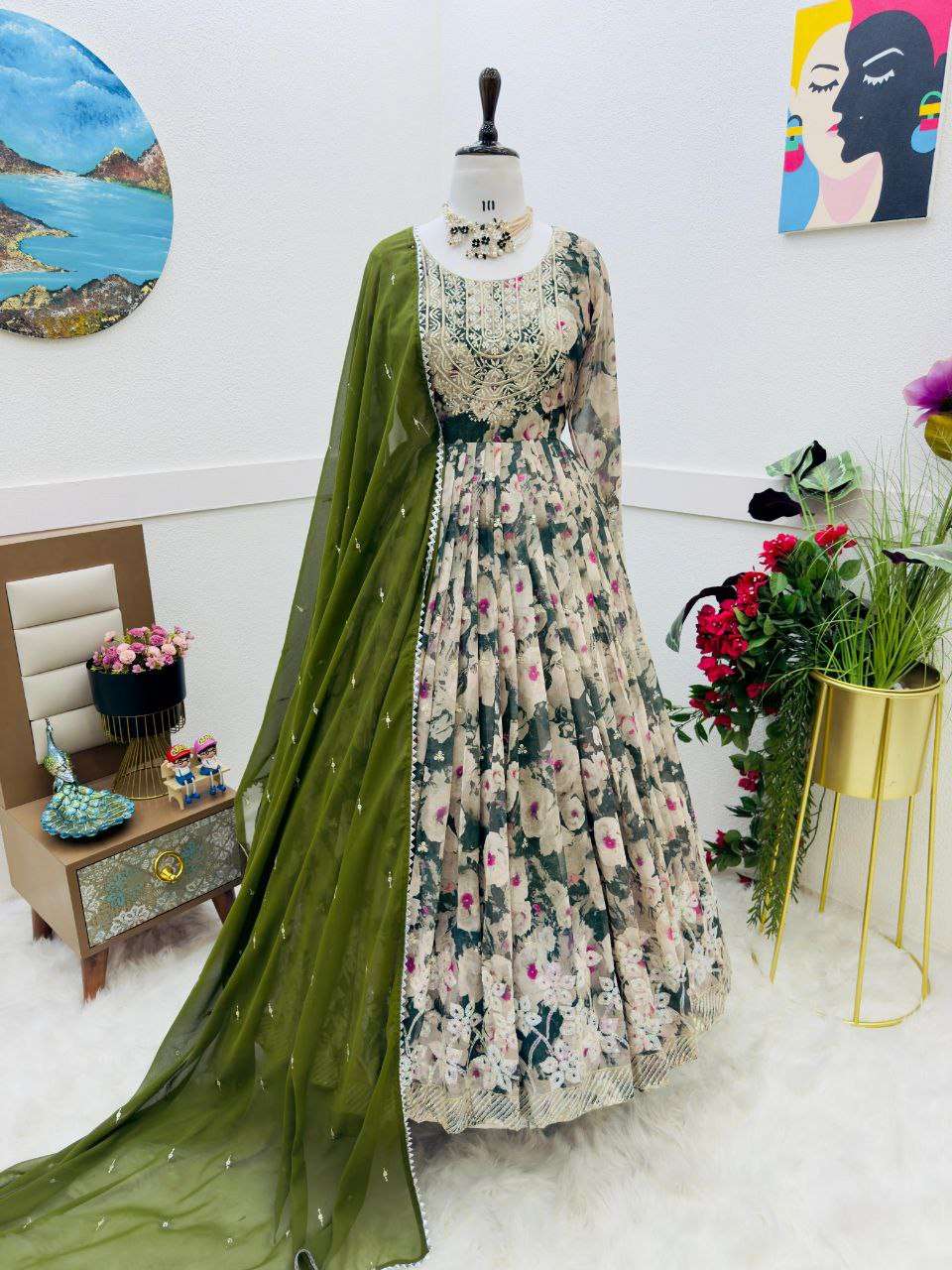 ZD 10087 GOWN DUPATTA
