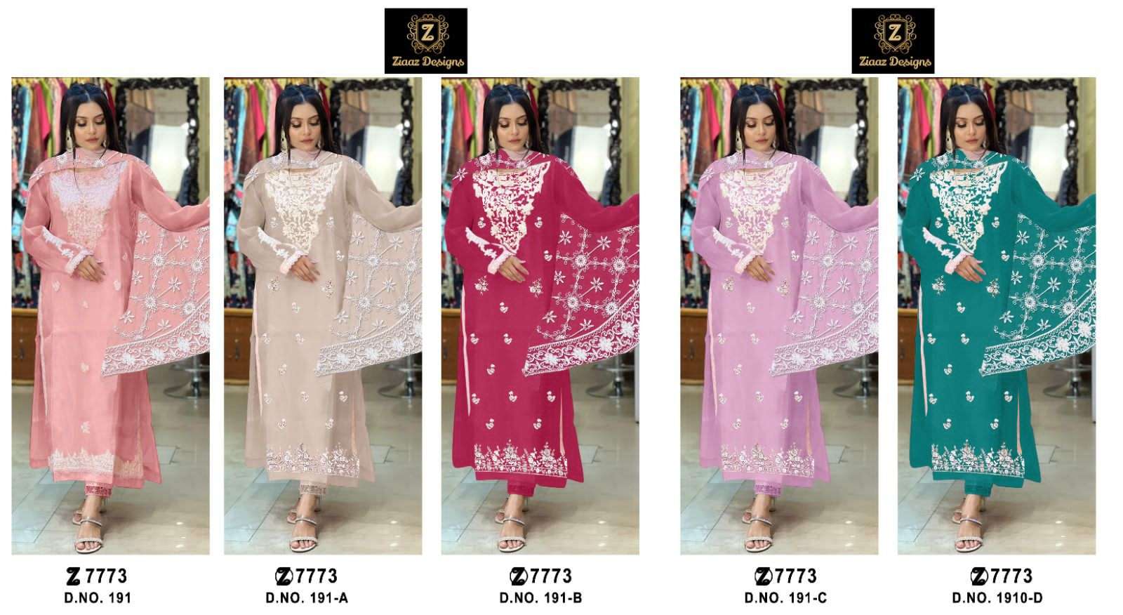 ZIAAZ DESIGNS CODE 191 ORGANZA EMBROIDERED SUIT