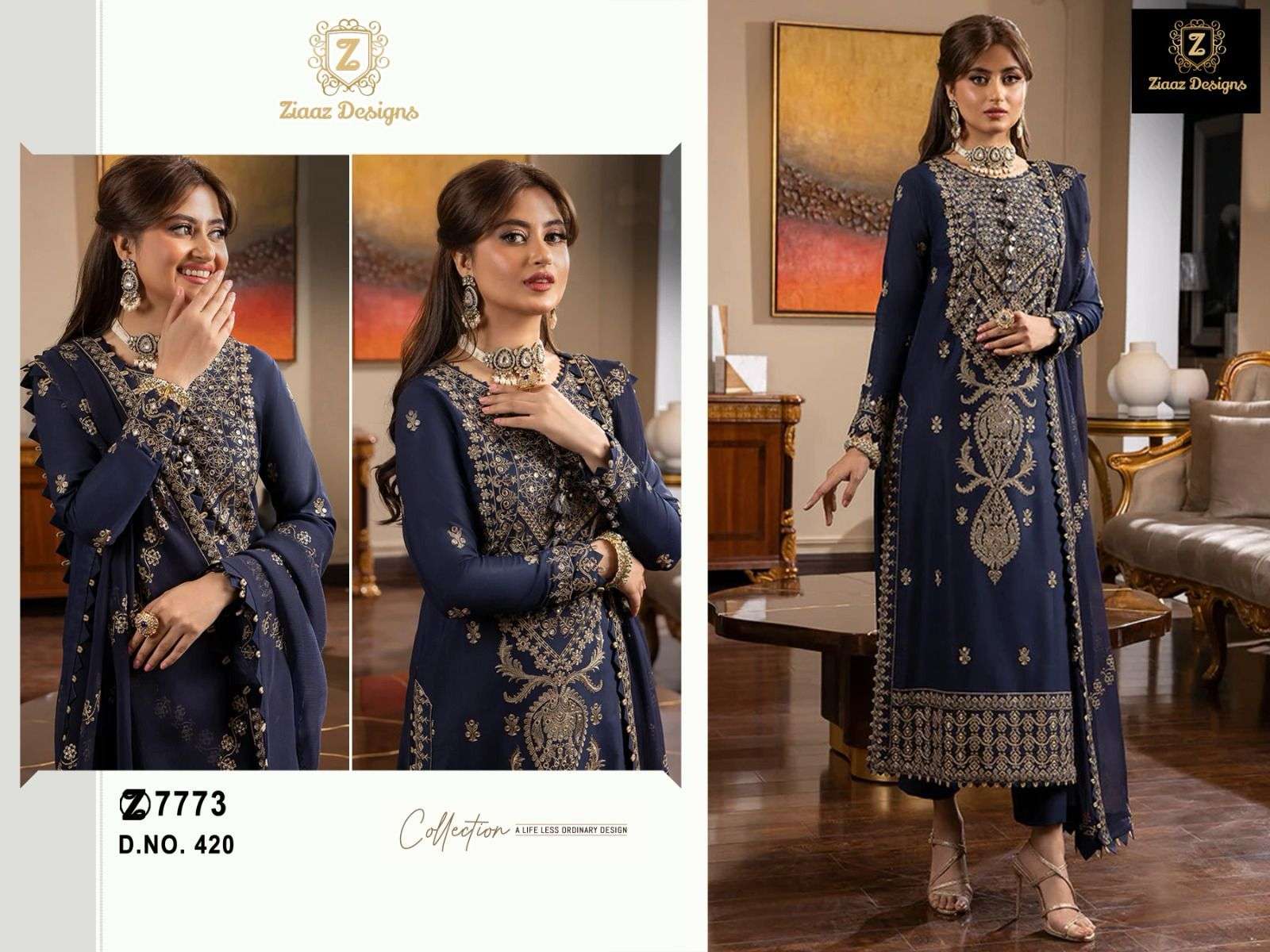 ZIAAZ DESIGNS CODE 420 GEORGETTE HEAVY EMBROIDERED SUIT
