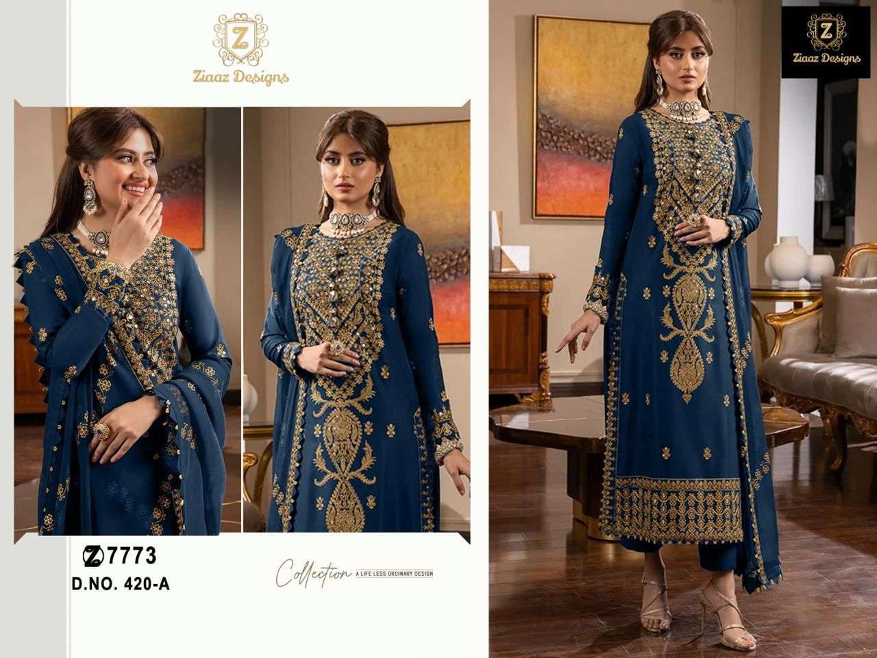 ZIAAZ DESIGNS CODE 420 GEORGETTE HEAVY EMBROIDERED SUIT