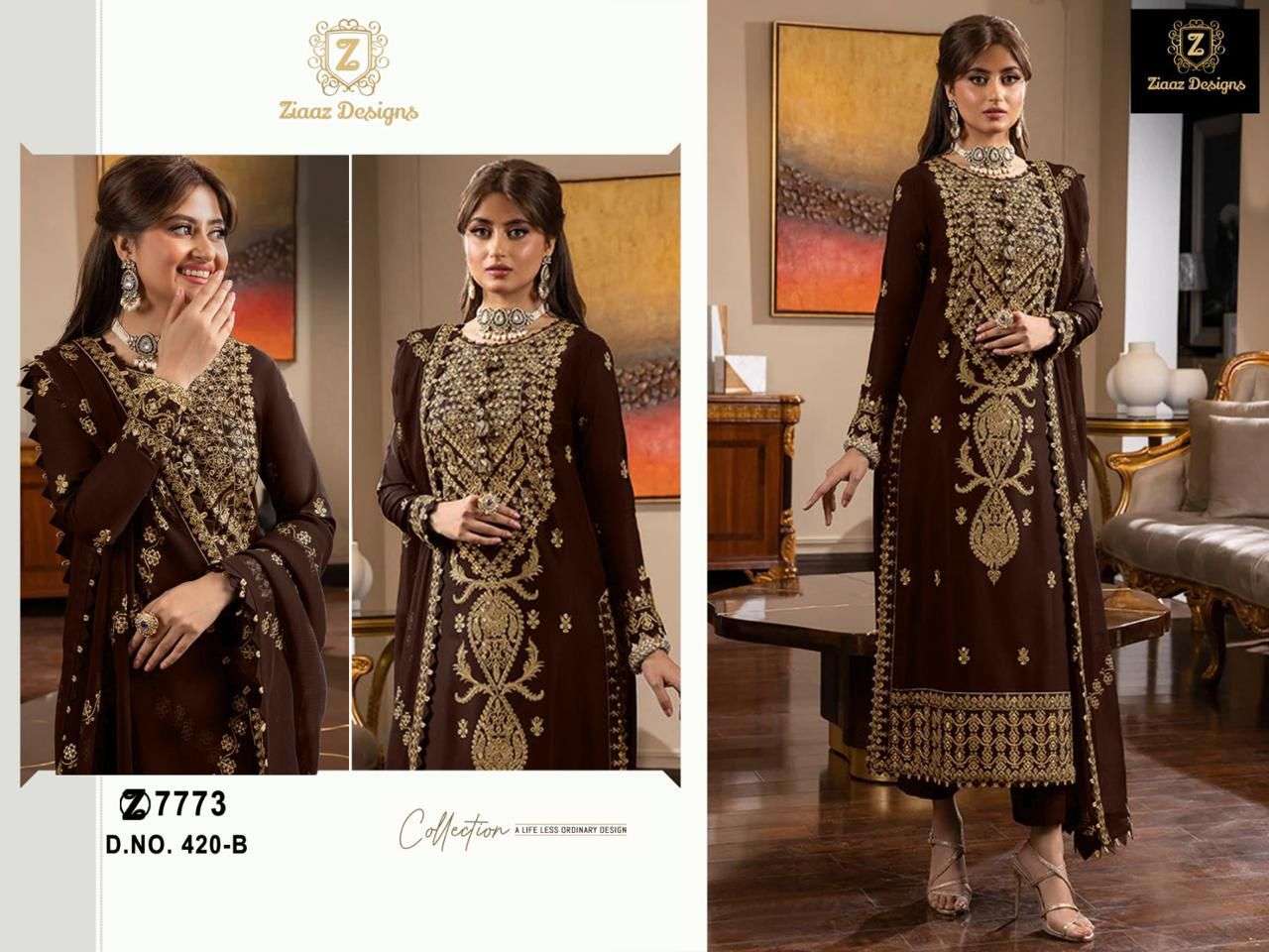 ZIAAZ DESIGNS CODE 420 GEORGETTE HEAVY EMBROIDERED SUIT