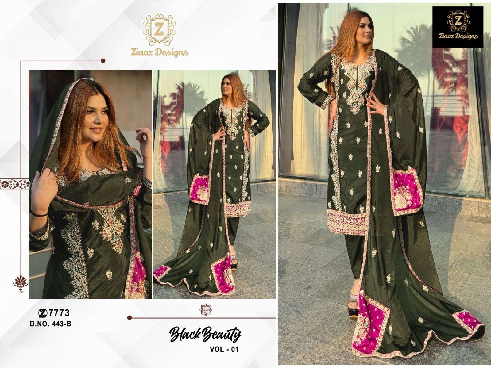 ZIAAZ DESIGNS CODE 443 EMBROIDERY DESIGNER SUIT