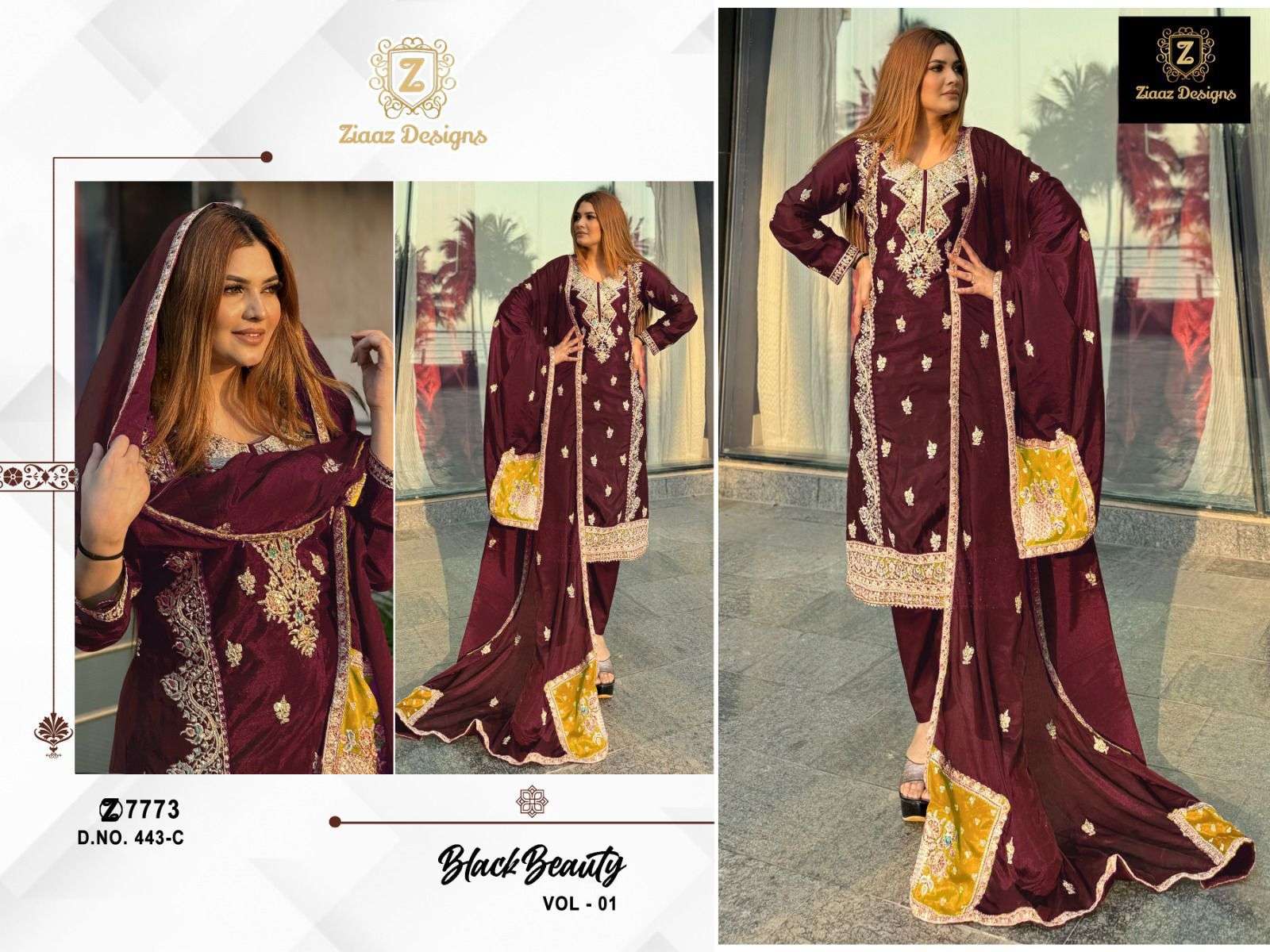ZIAAZ DESIGNS CODE 443 EMBROIDERY DESIGNER SUIT