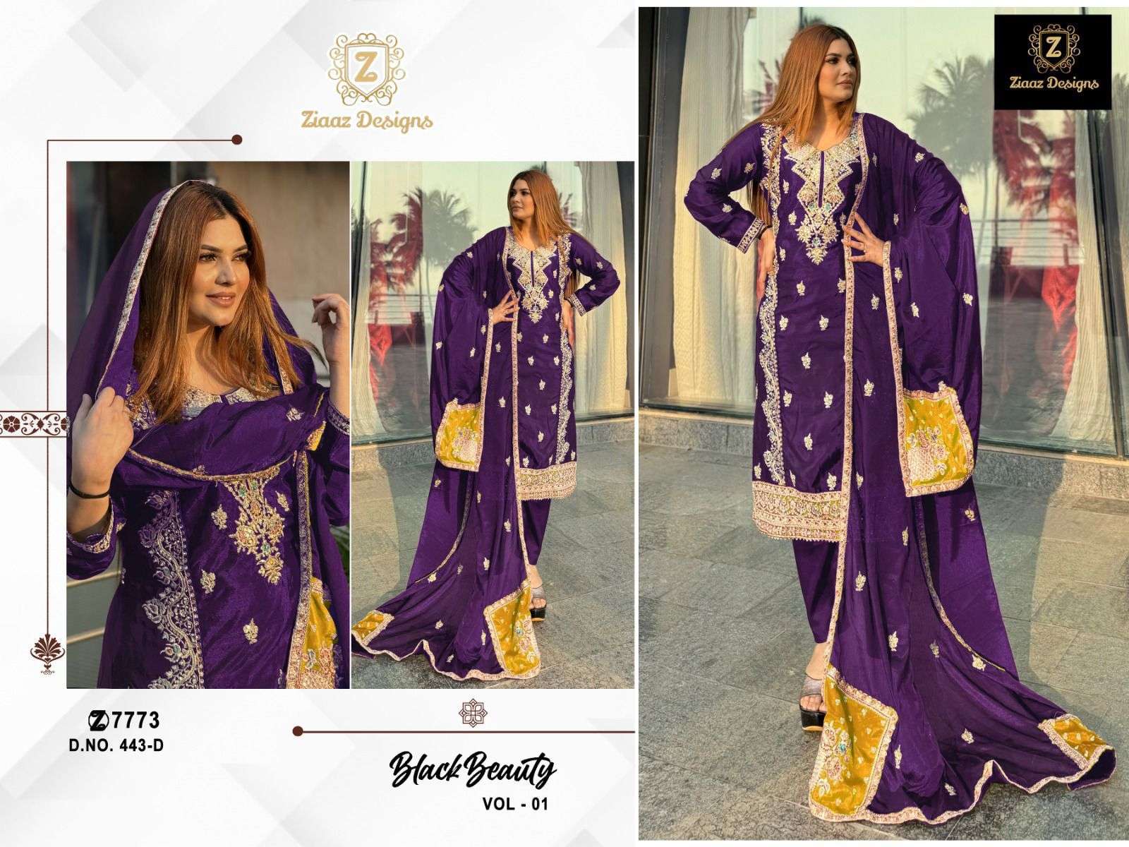 ZIAAZ DESIGNS CODE 443 EMBROIDERY DESIGNER SUIT