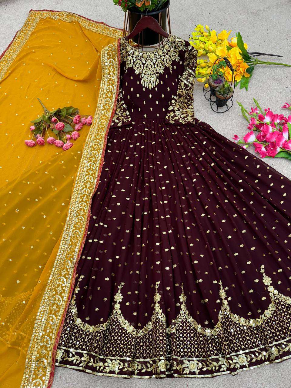 ZSR 3060 BROWN GOWN DUPATTA
