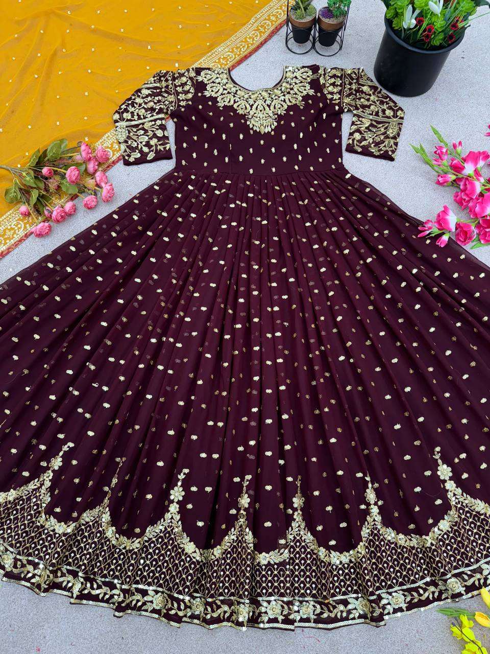 ZSR 3060 BROWN GOWN DUPATTA
