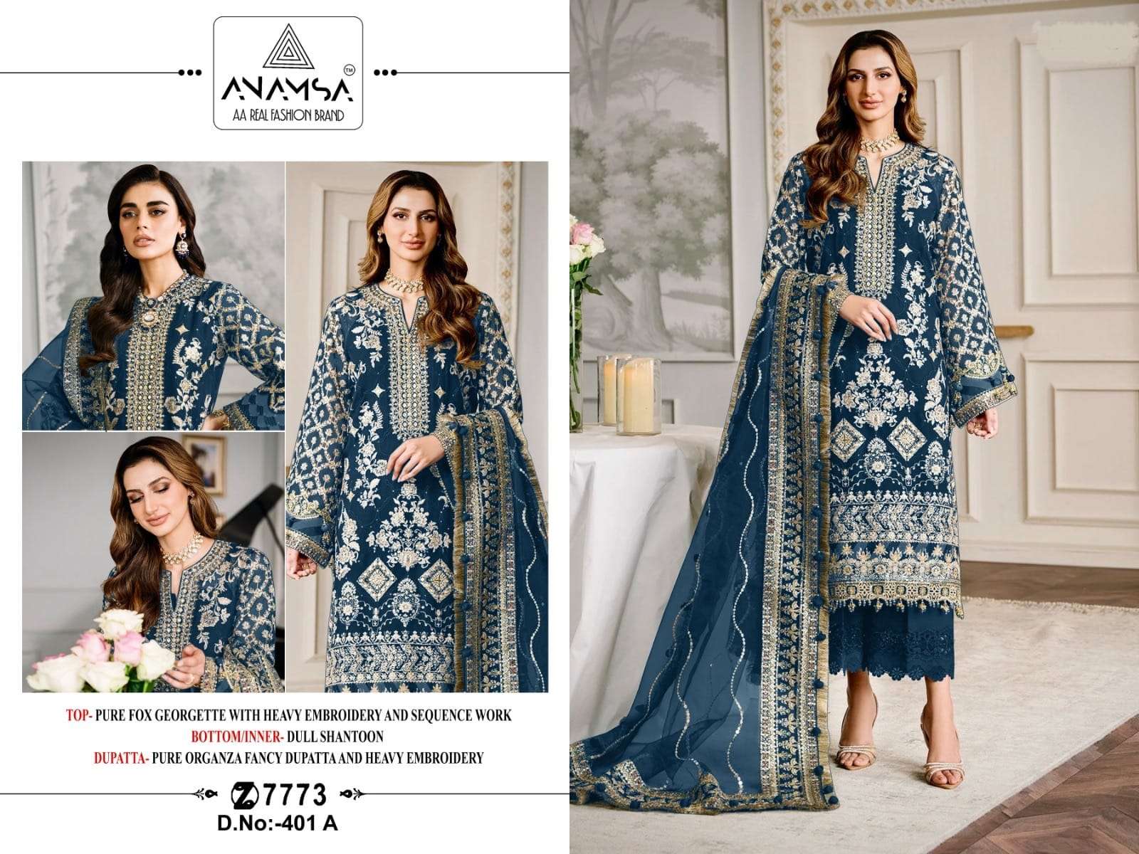 ANAMSA D NO 401 GEORGETTE EMBROIDERED SUIT