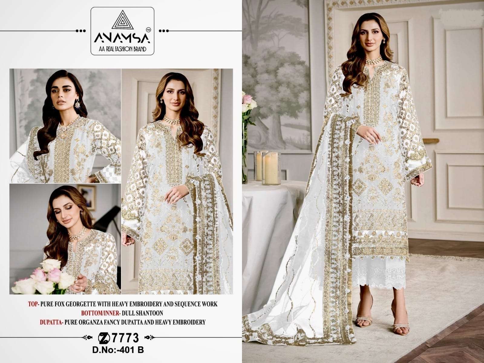 ANAMSA D NO 401 GEORGETTE EMBROIDERED SUIT