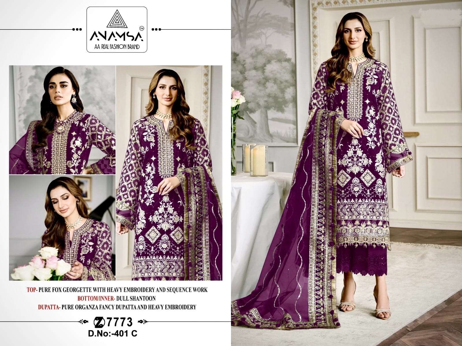 ANAMSA D NO 401 GEORGETTE EMBROIDERED SUIT