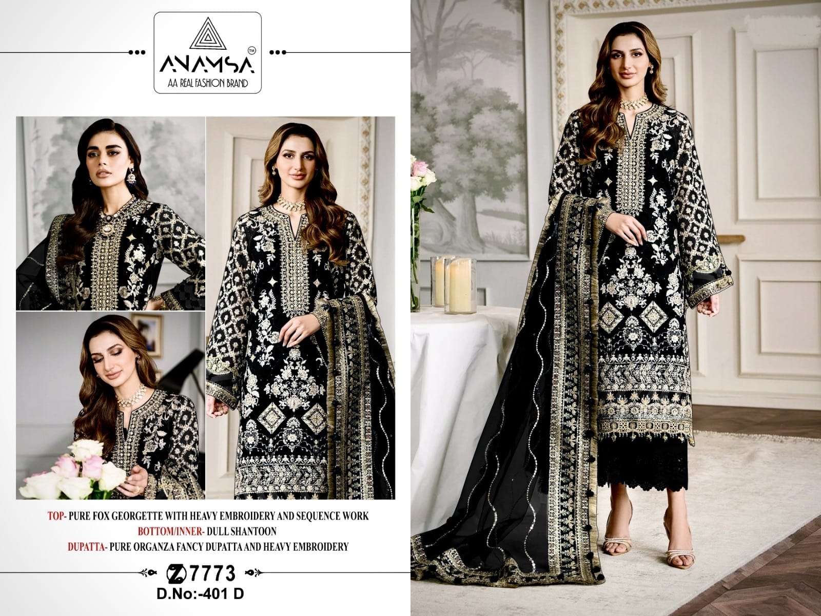 ANAMSA D NO 401 GEORGETTE EMBROIDERED SUIT
