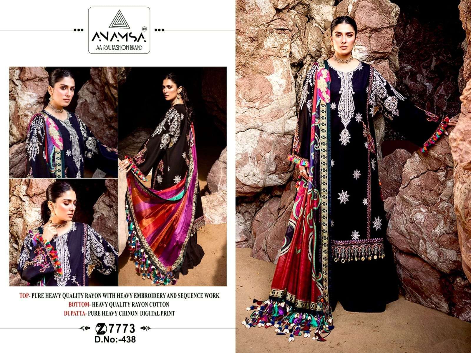 ANAMSA D NO 438 COTTON EMBROIDERED PAKISTANI SUIT