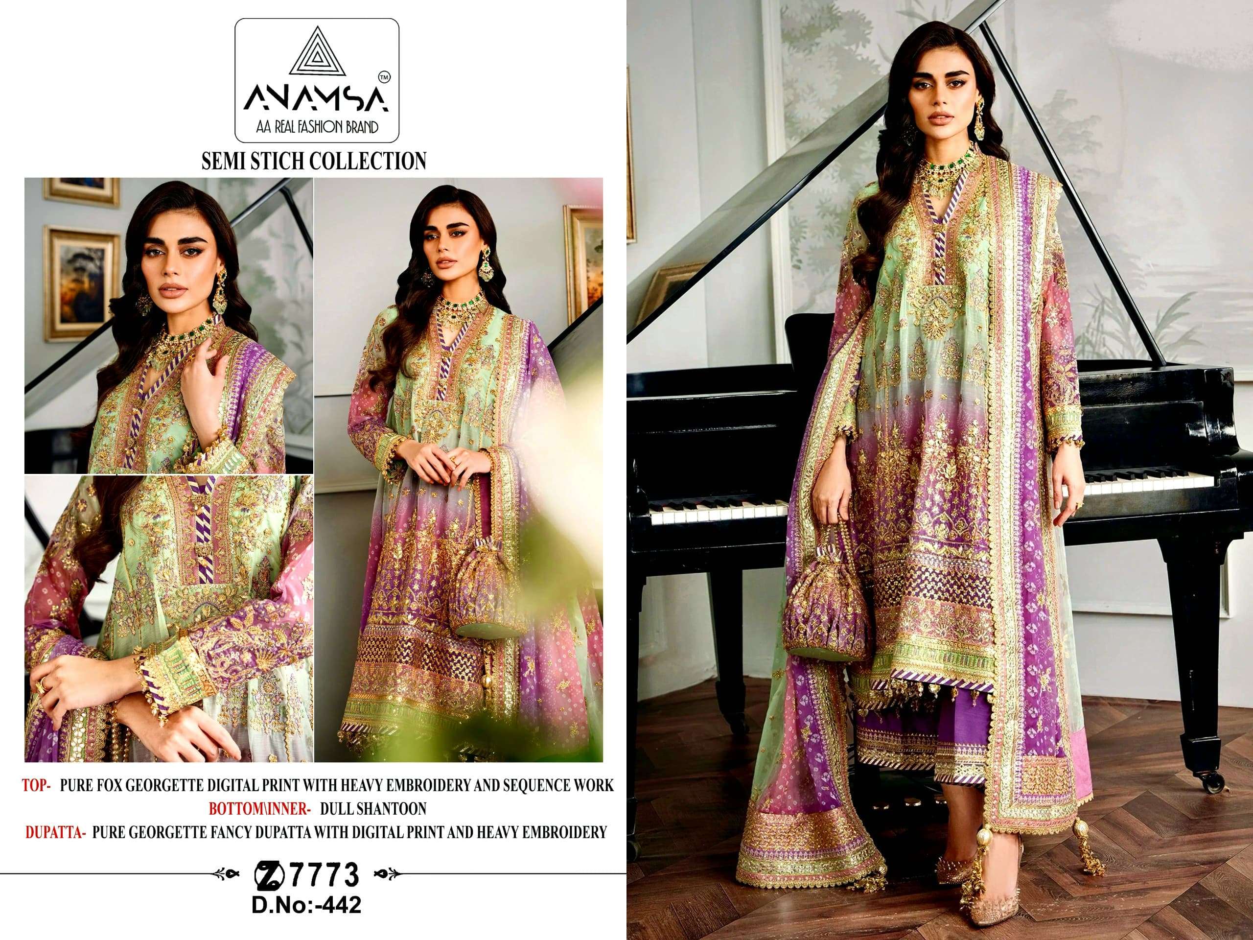 ANAMSA D NO 442 GEORGETTE EMBROIDERY DESIGNER SUIT