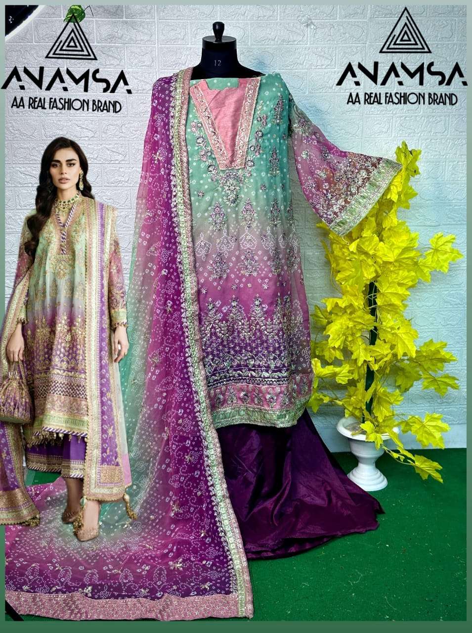ANAMSA D NO 442 GEORGETTE EMBROIDERY DESIGNER SUIT