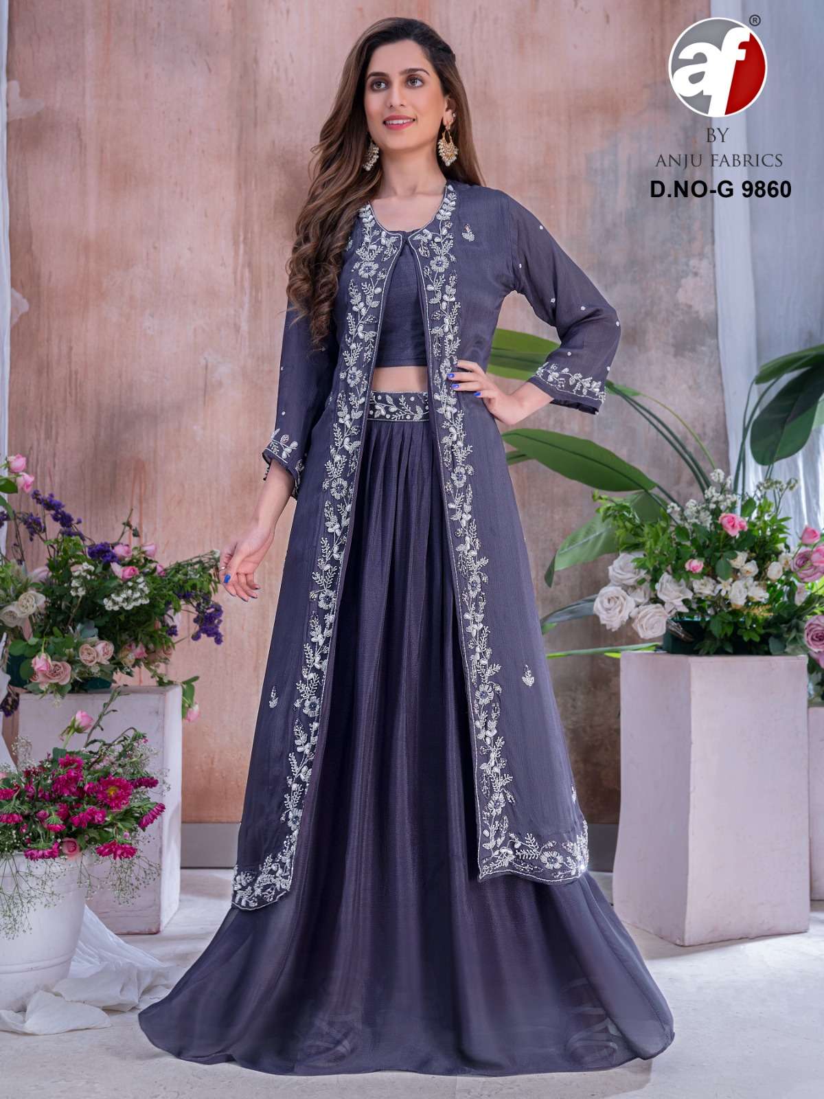 ANJU FABRICS  G 9860 SKIRT CHOLI WITH DESIGNER JACKET COLLECTION