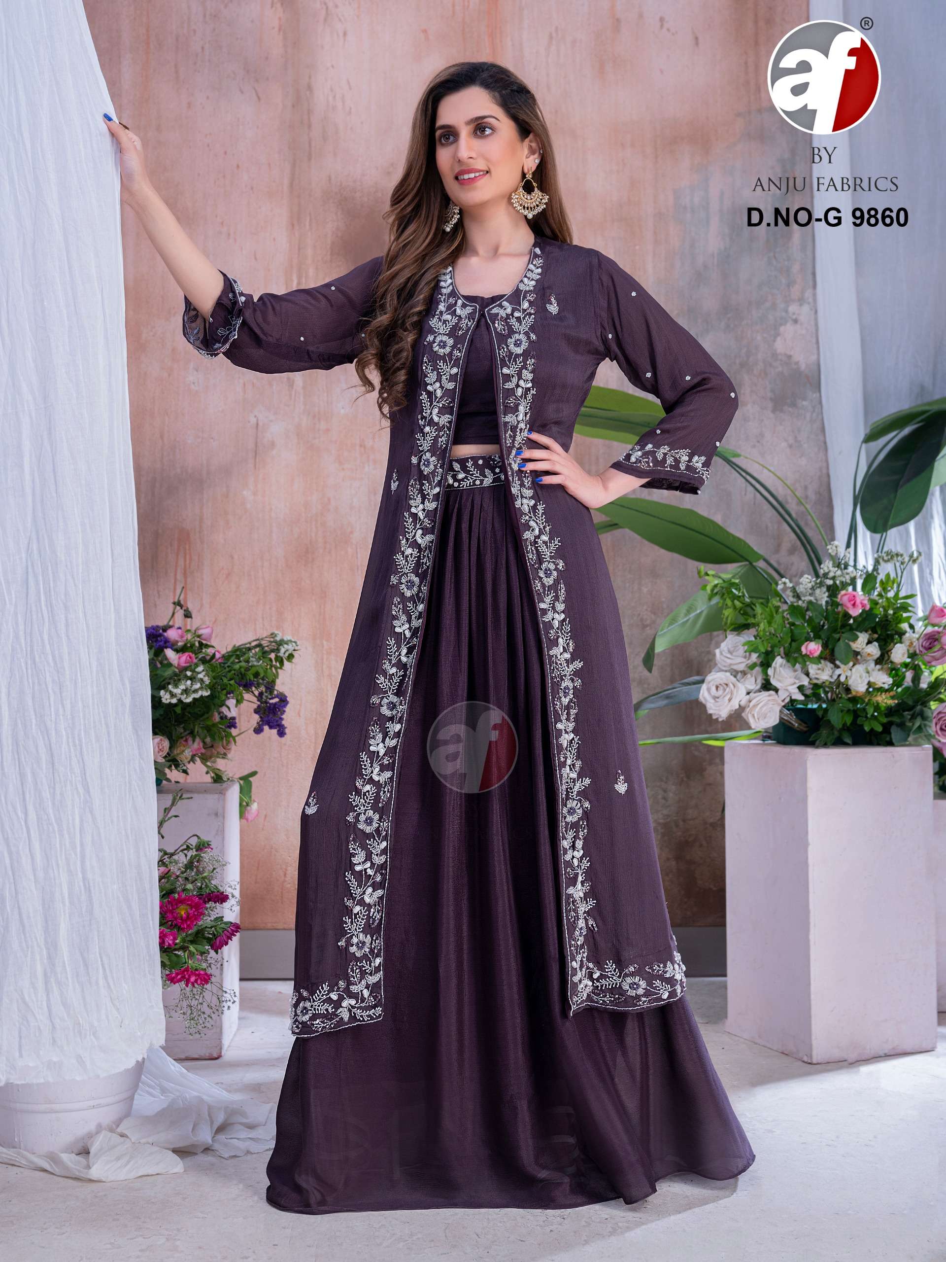 ANJU FABRICS  G 9860 SKIRT CHOLI WITH DESIGNER JACKET COLLECTION