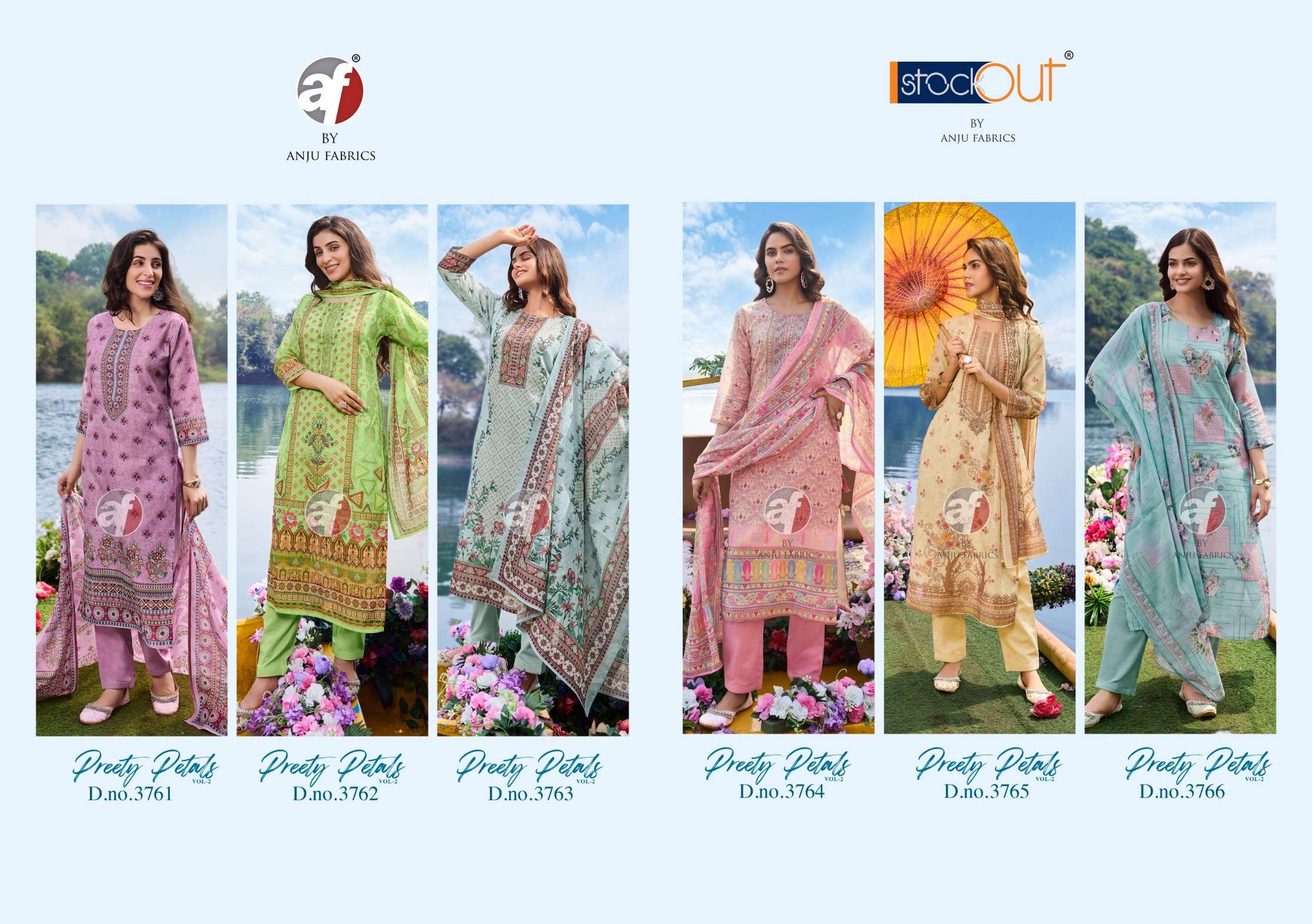 ANJU FABRICS PREETY PETALS VOL 2 COTTON DESIGNER KURTI COMBO SET 