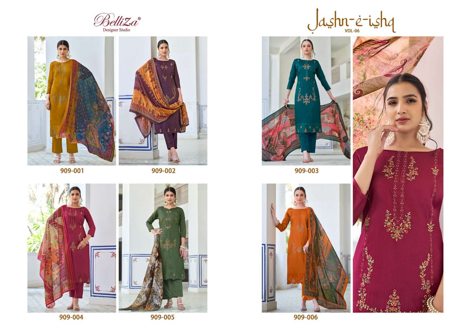 BELLIZA DESIGNER STUDIO JASHN E ISHQ VOL 6 JAM COTTON FANCY WORK SUIT