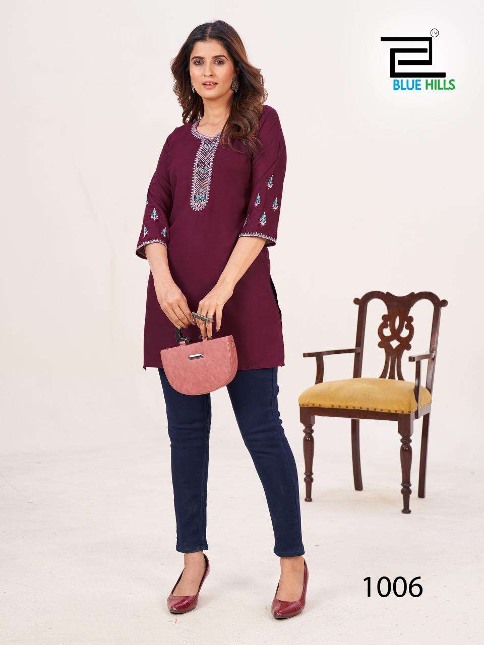 BLUE HILLS BLOOM RAYON FANCY SHORT KURTI