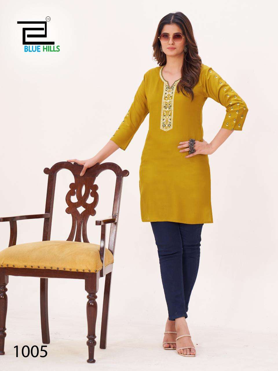 BLUE HILLS BLOOM RAYON FANCY SHORT KURTI