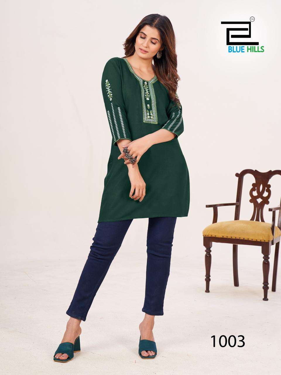 BLUE HILLS BLOOM RAYON FANCY SHORT KURTI