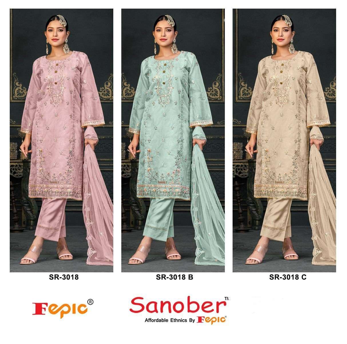 FEPIC SANOBER SR 3018 ORGANZA EMBROIDERED SUIT