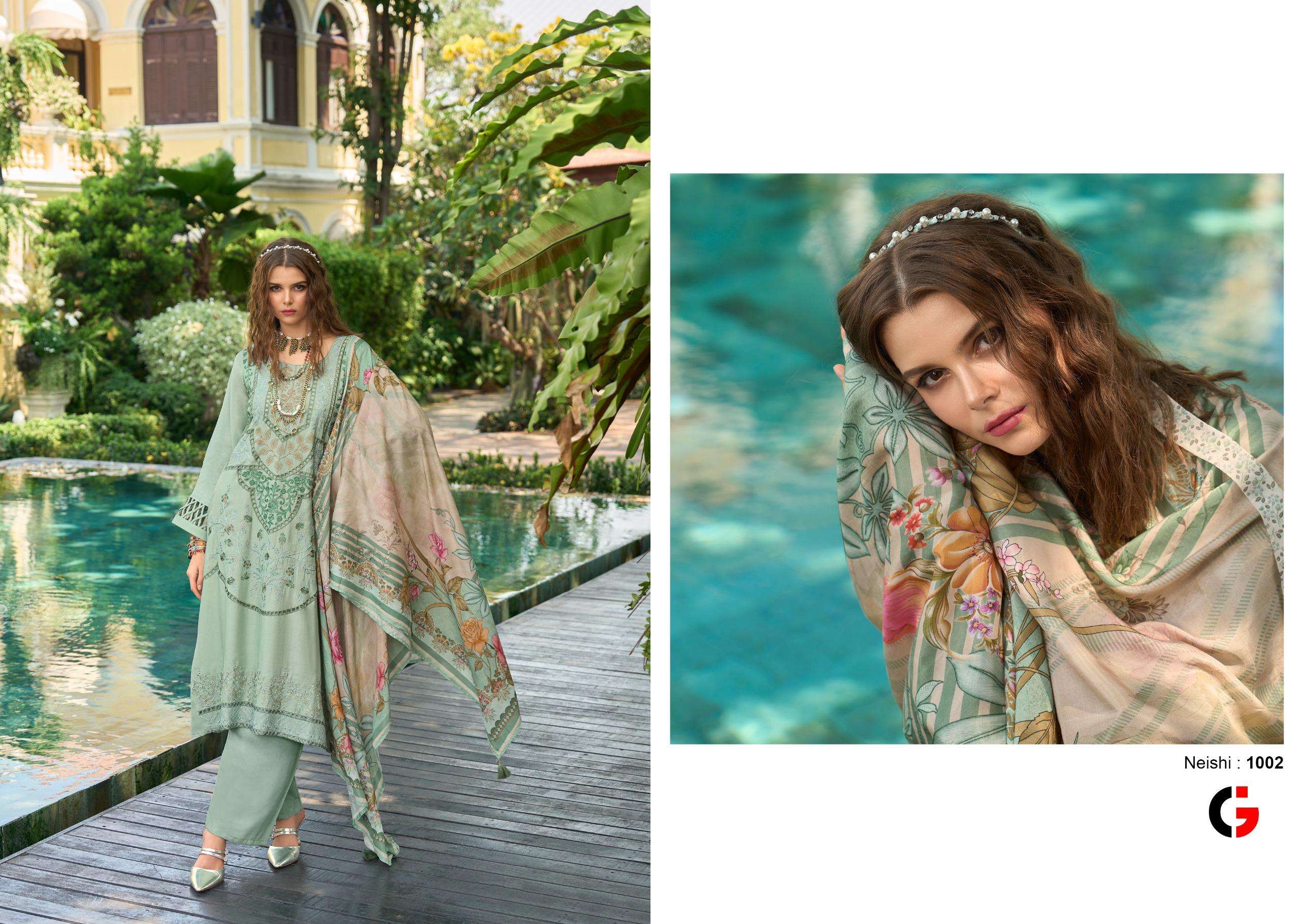 GULL JEE NEISHI MUSLIN HEAVY EMBROIDERY DESIGNER SUIT