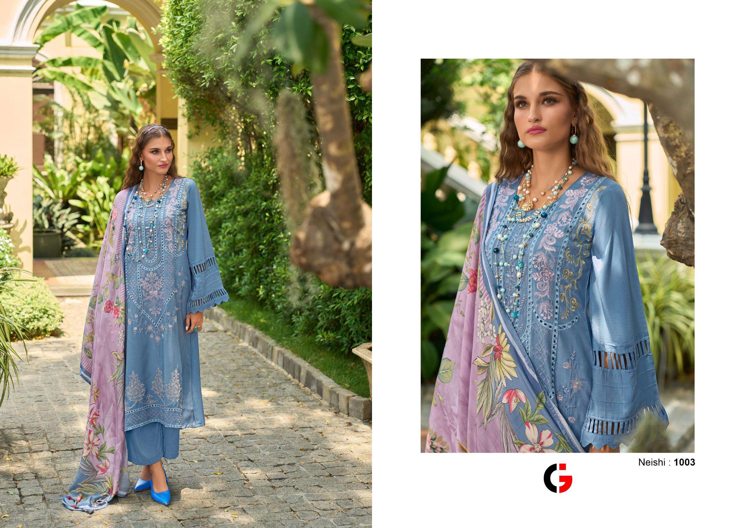GULL JEE NEISHI MUSLIN HEAVY EMBROIDERY DESIGNER SUIT