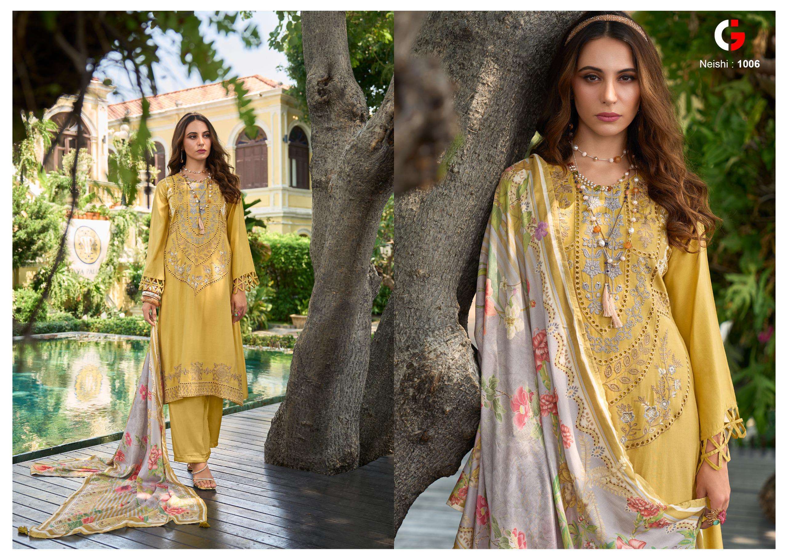GULL JEE NEISHI MUSLIN HEAVY EMBROIDERY DESIGNER SUIT