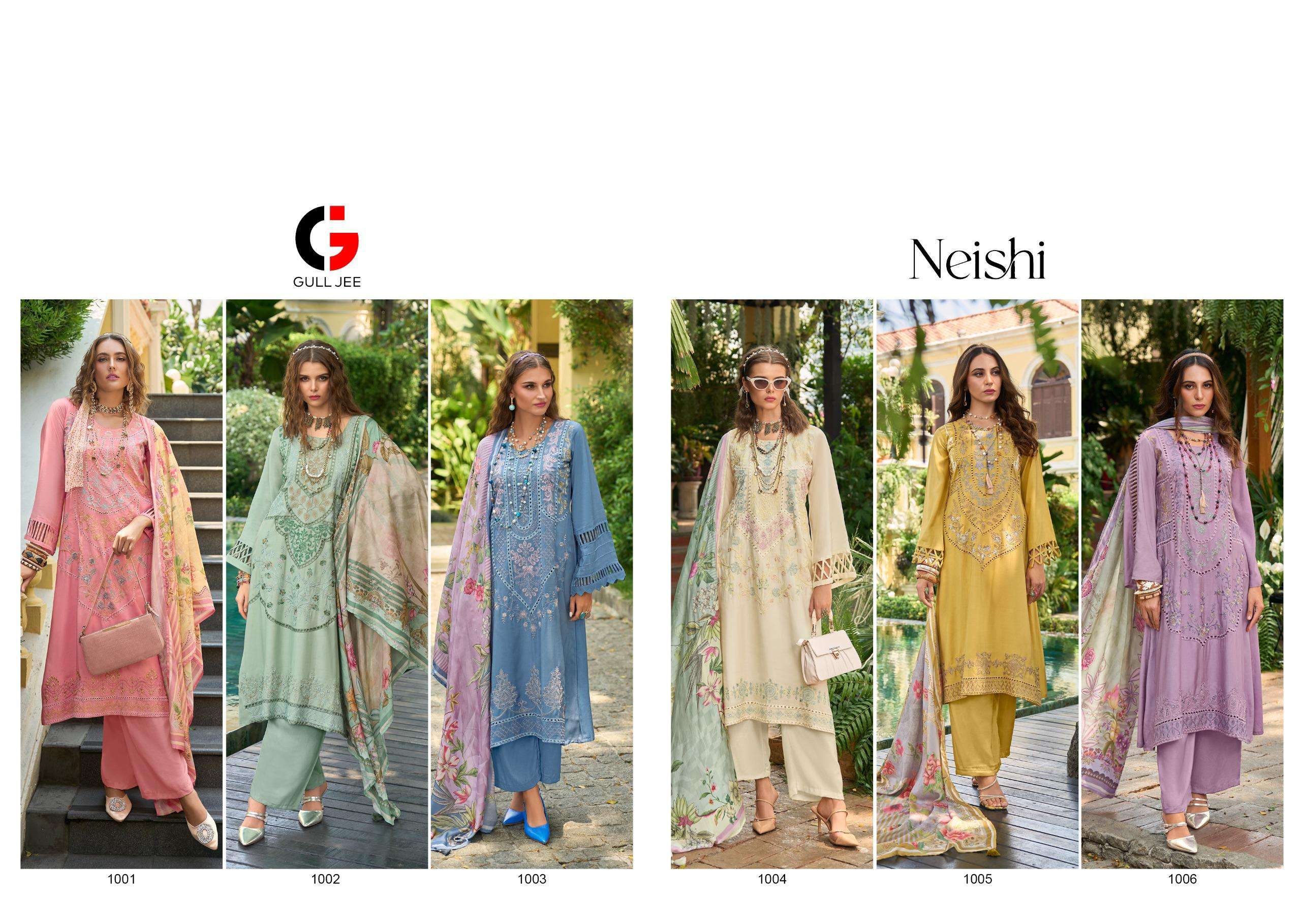 GULL JEE NEISHI MUSLIN HEAVY EMBROIDERY DESIGNER SUIT