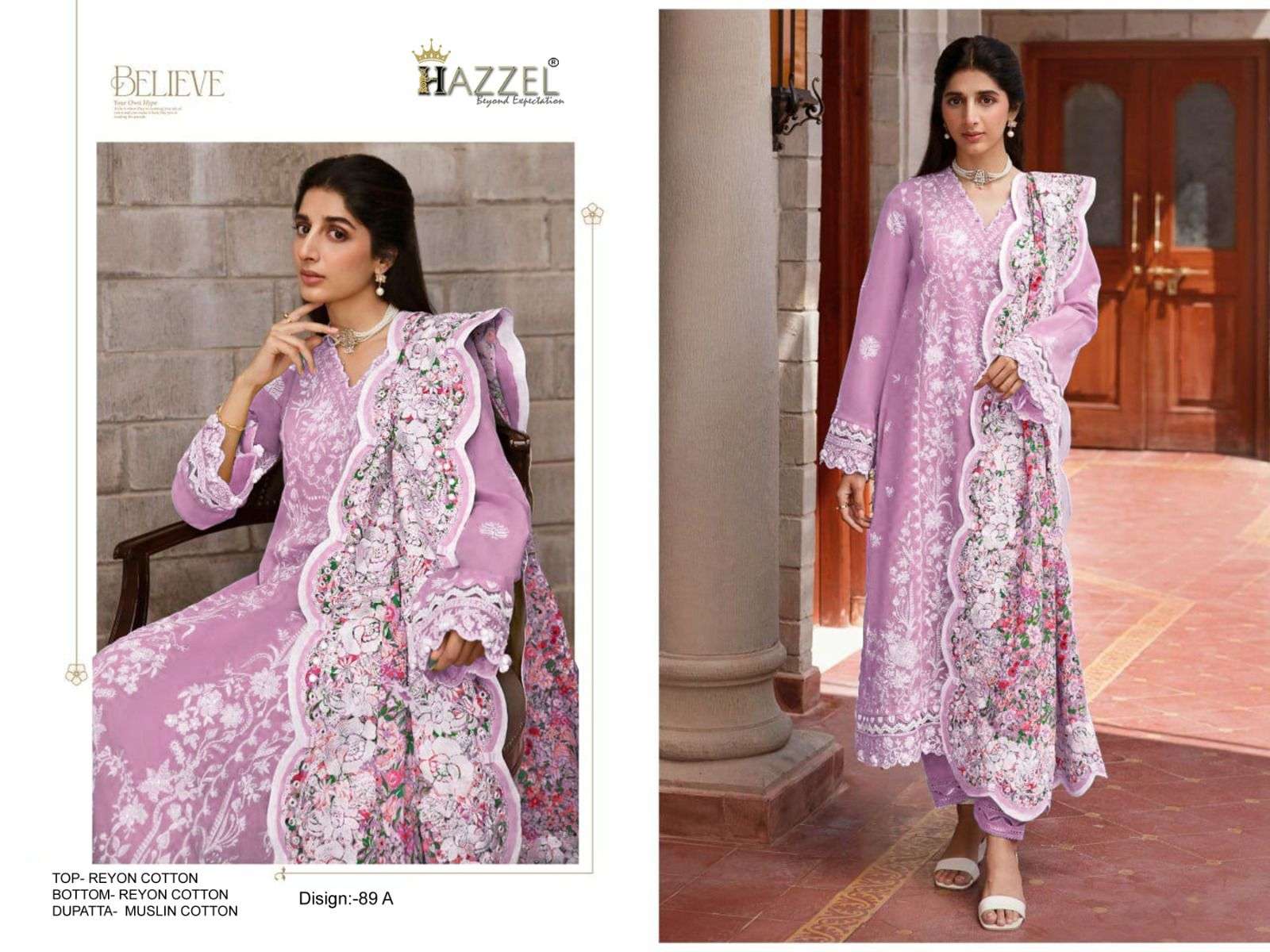 HAZZEL D NO 089 COTTON THREAD EMBROIDERY WORK SUIT