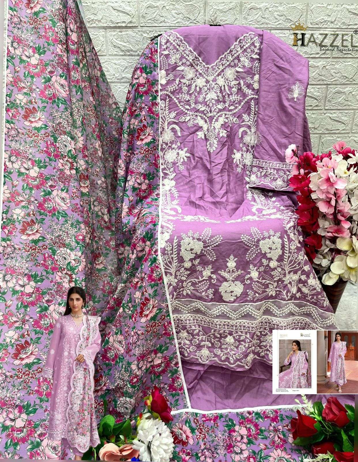 HAZZEL D NO 089 COTTON THREAD EMBROIDERY WORK SUIT