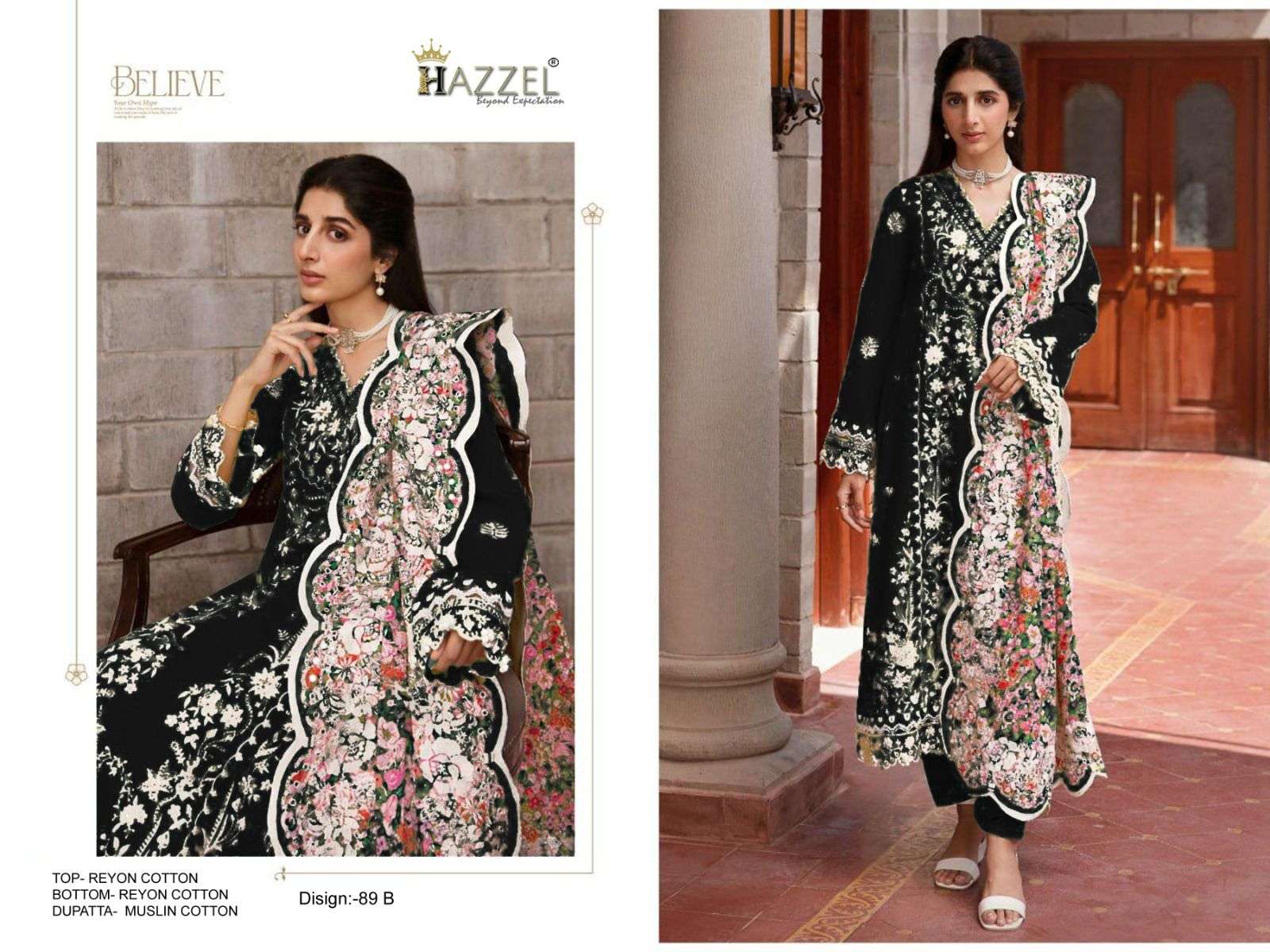 HAZZEL D NO 089 COTTON THREAD EMBROIDERY WORK SUIT