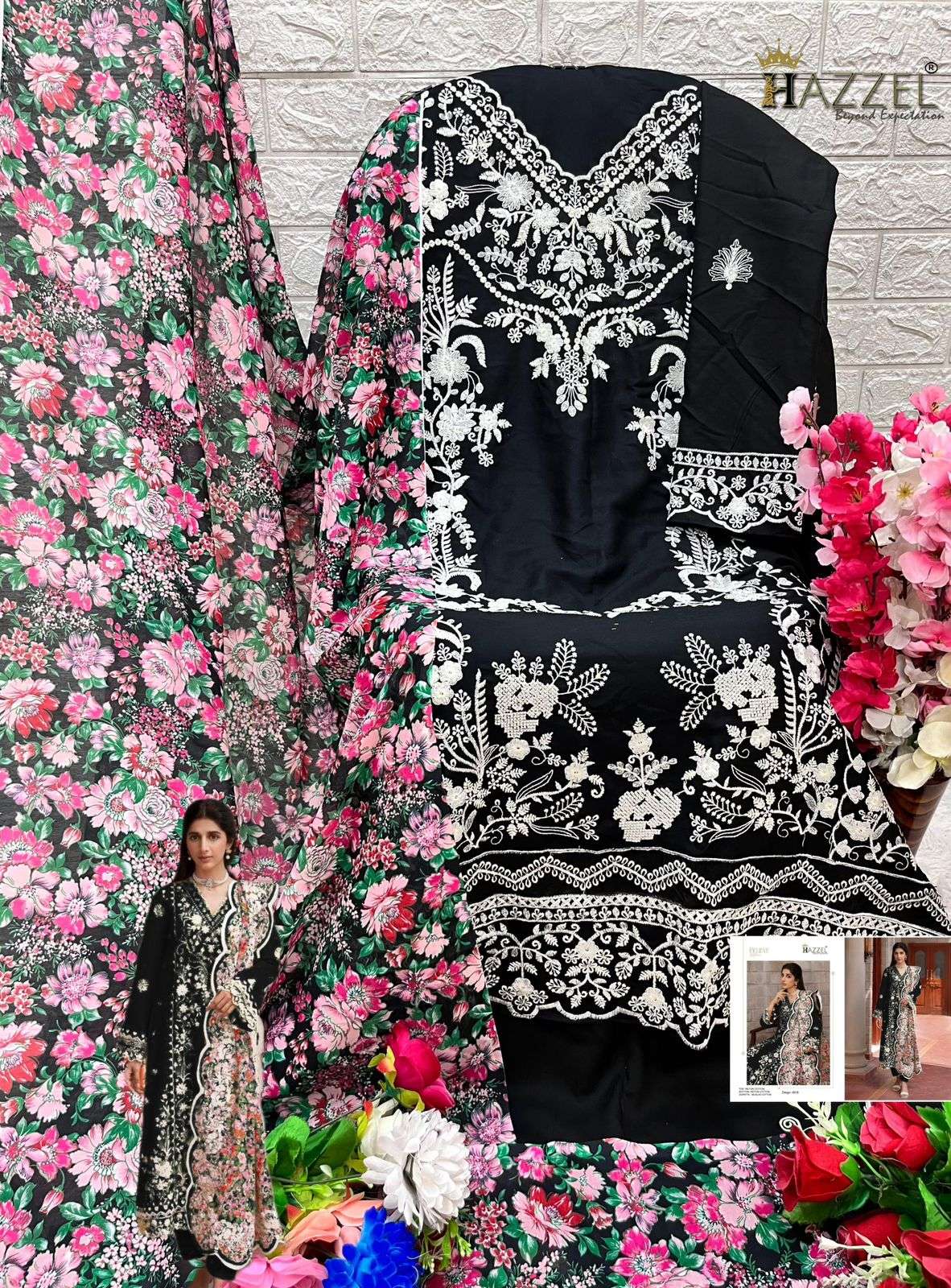 HAZZEL D NO 089 COTTON THREAD EMBROIDERY WORK SUIT