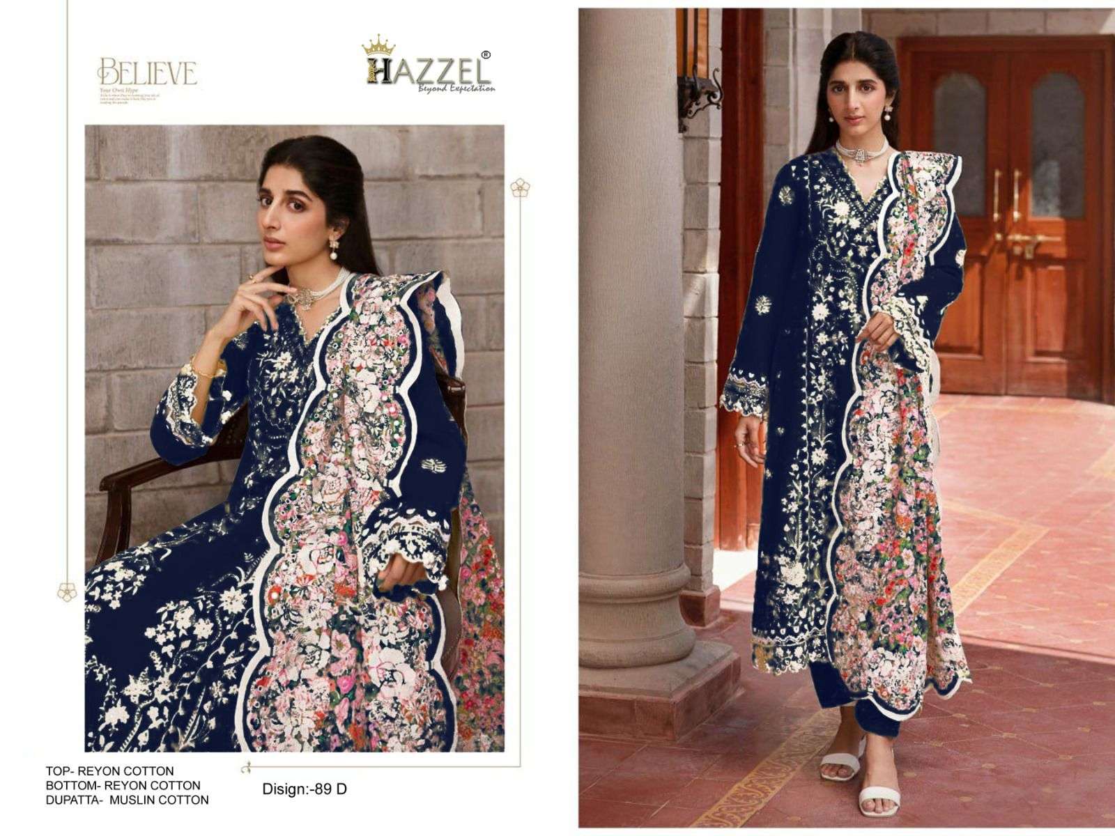 HAZZEL D NO 089 COTTON THREAD EMBROIDERY WORK SUIT