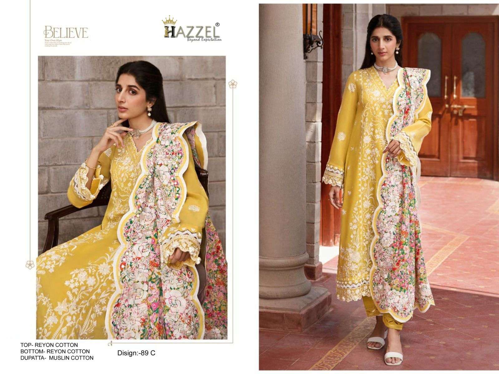 HAZZEL D NO 089 COTTON THREAD EMBROIDERY WORK SUIT