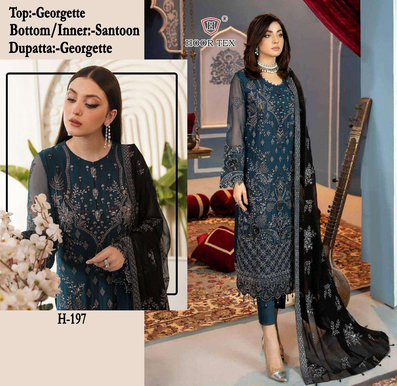 HOOR TEX H 197 GEORGETTE EMBROIDERY SUIT