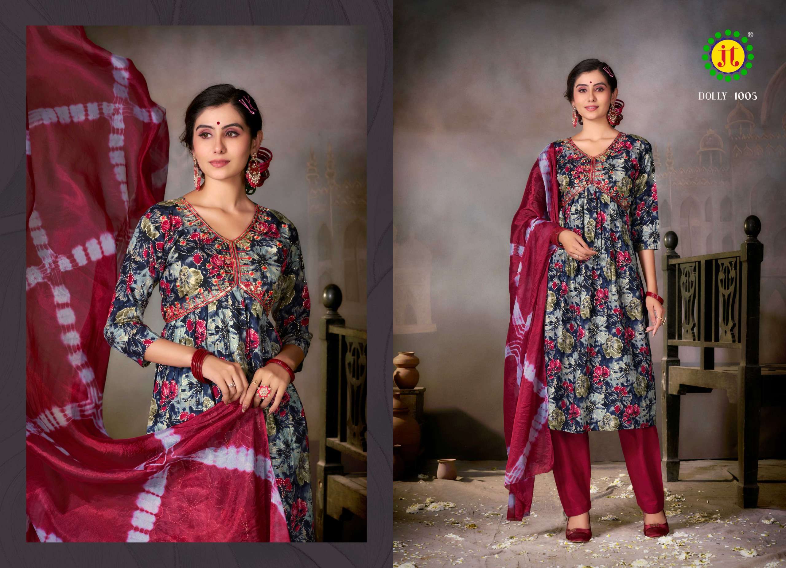 JT DOLLY RAYON ALIA CUT PATTERN KURTI COMBO SET 