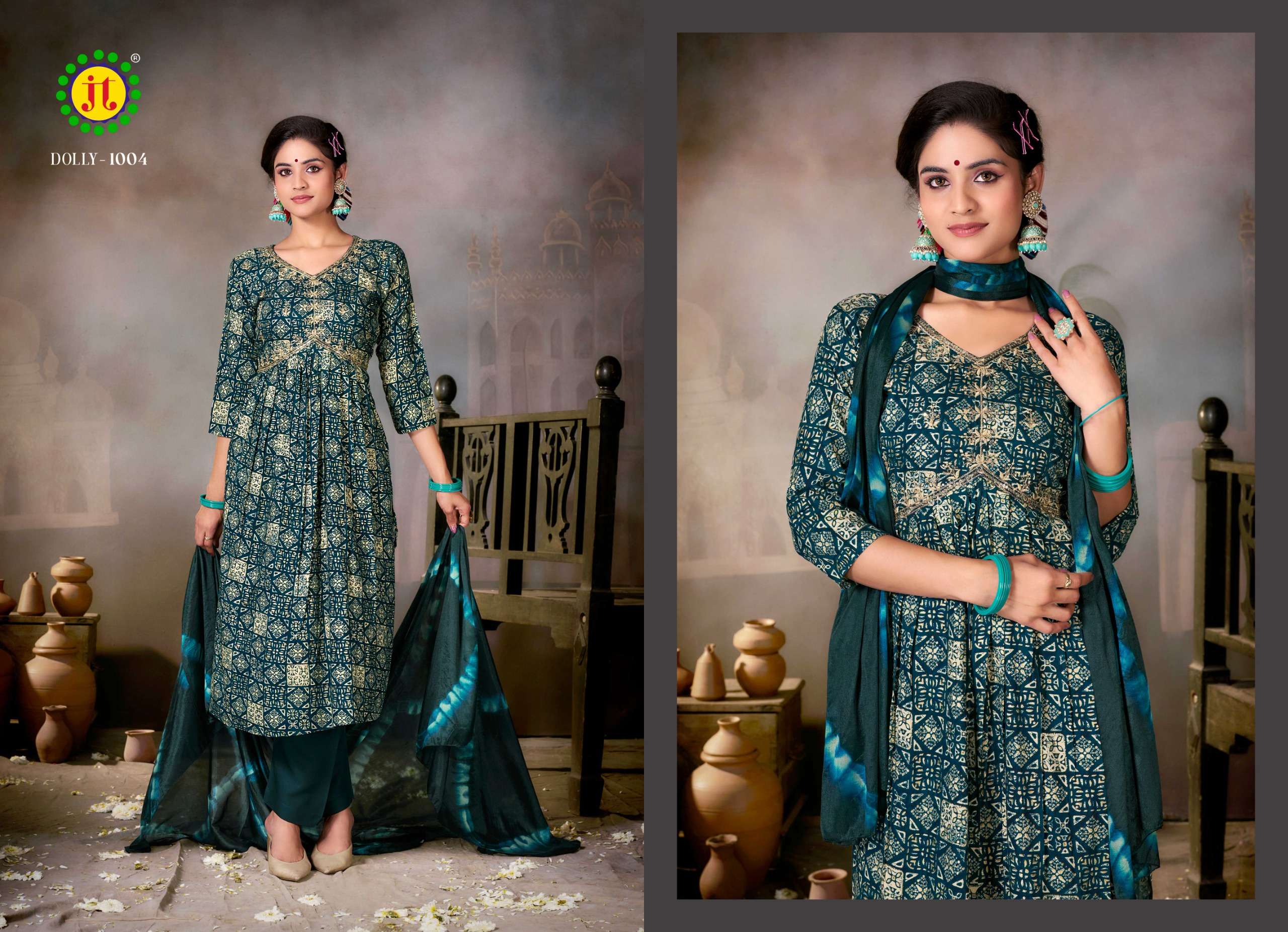 JT DOLLY RAYON ALIA CUT PATTERN KURTI COMBO SET 