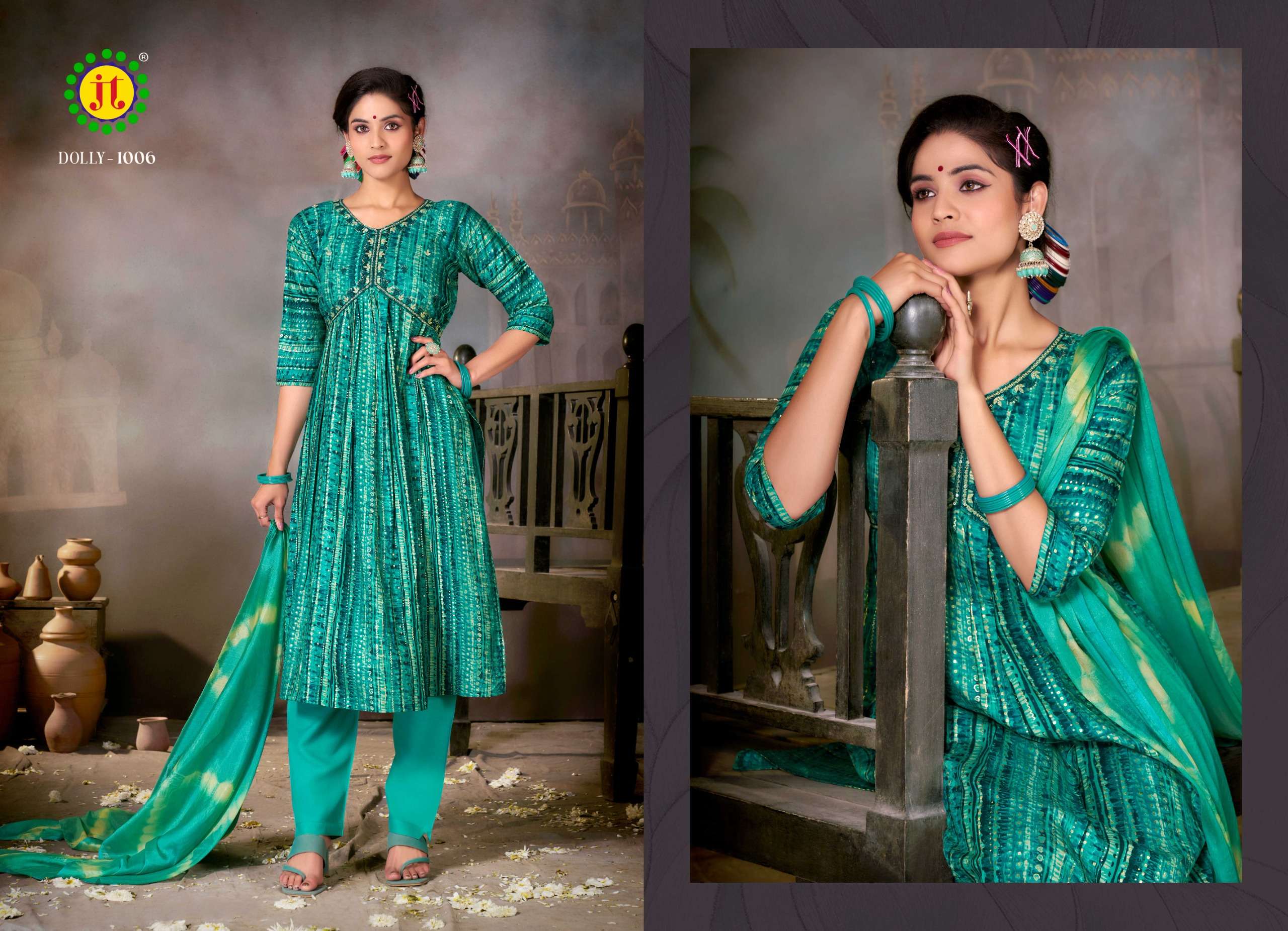JT DOLLY RAYON ALIA CUT PATTERN KURTI COMBO SET 